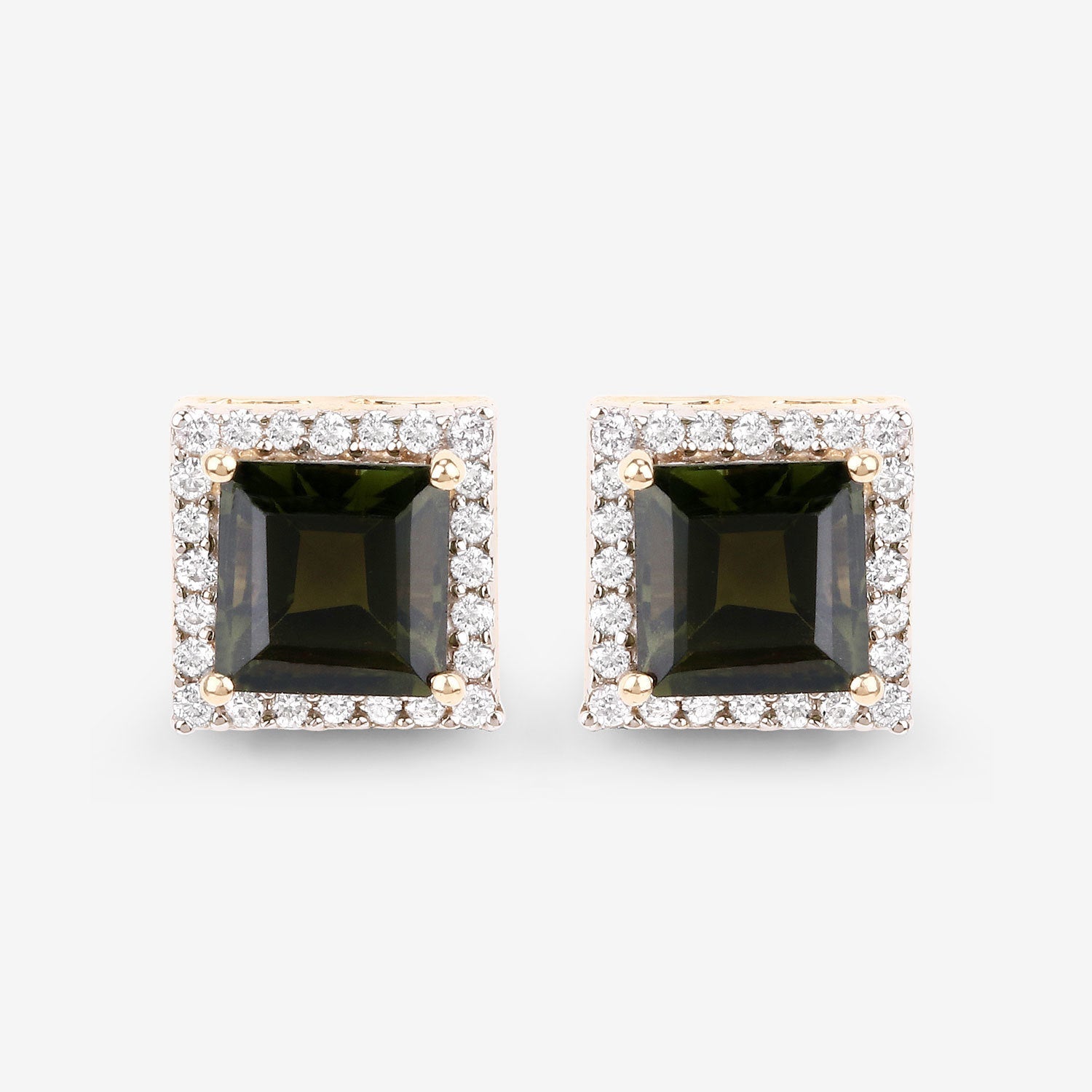 1.55 Carat Genuine Green Tourmaline and White Diamond 14K Yellow Gold Earrings on sale at MyriadMart
