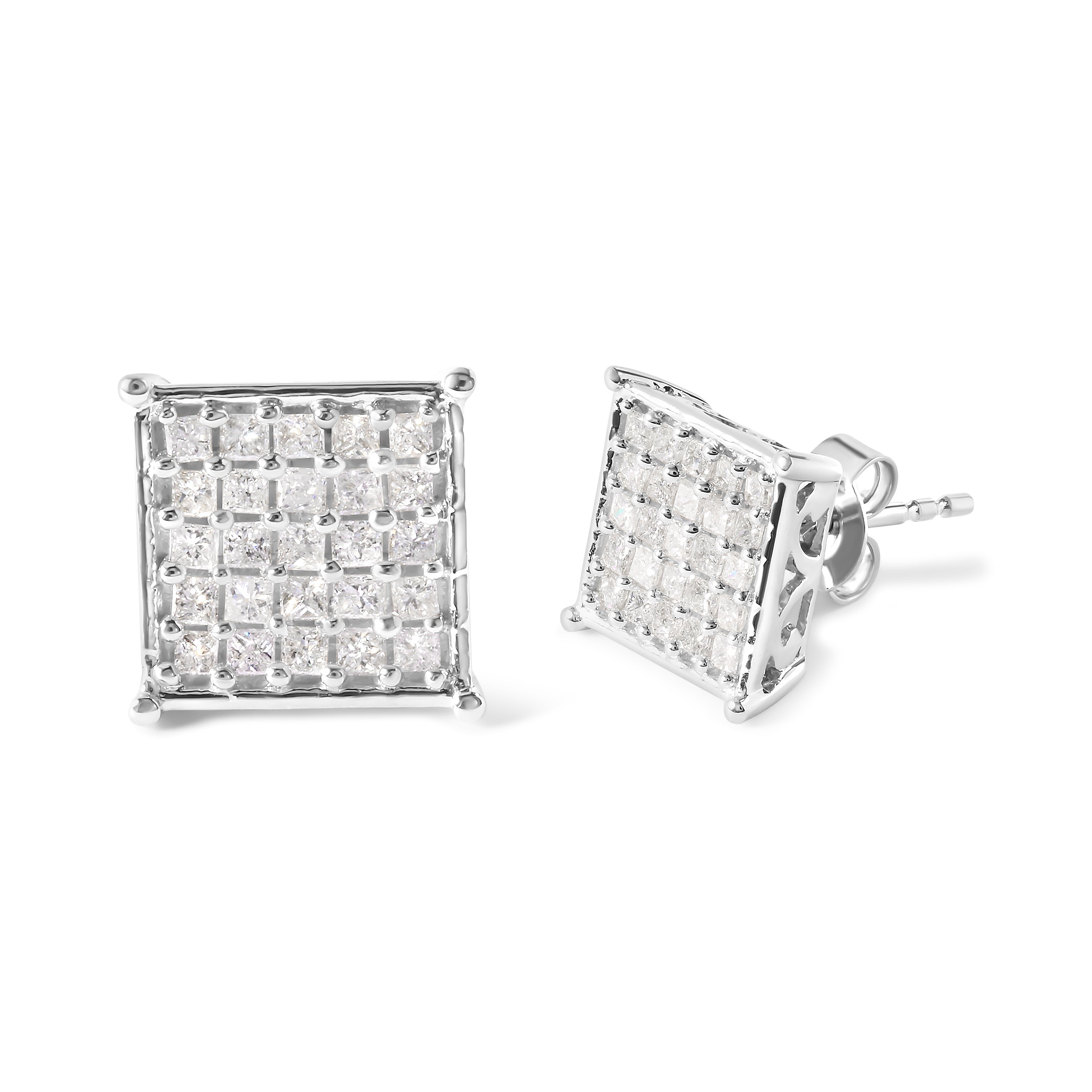 10K White Gold 3/4 Cttw Princess Diamond Composite Stud Earrings I-J Color, I1-I2 Clarity on sale at MyriadMart