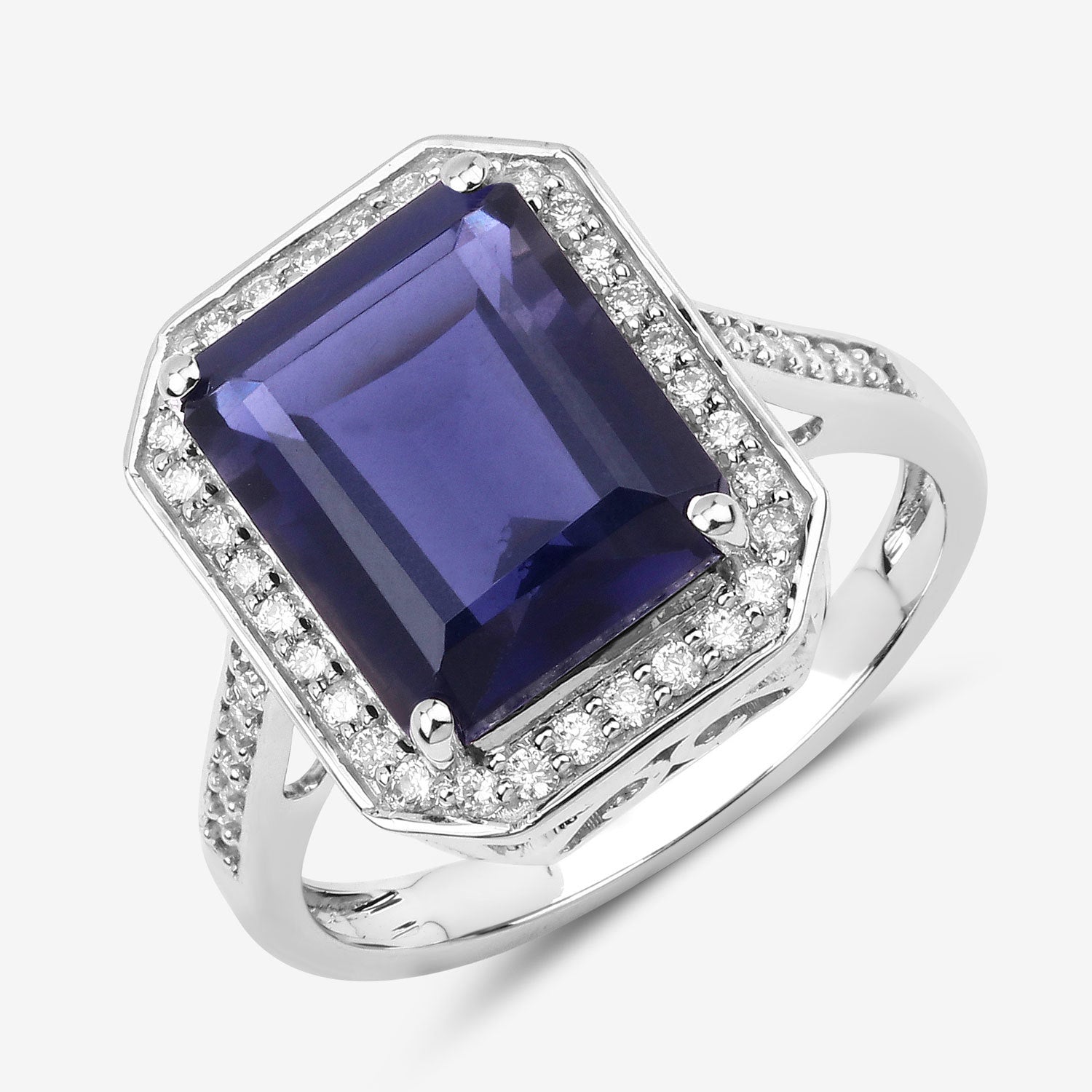 3.70 Carat Genuine Iolite and White Diamond 14K White Gold Ring on sale at MyriadMart