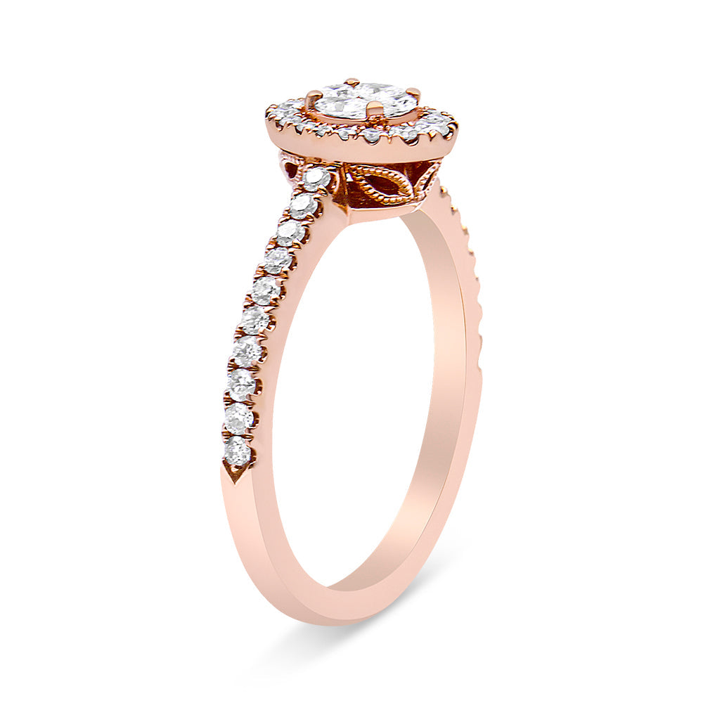 18K Rose Gold 1/2 Cttw Composite Marquise Composite Diamond Oval Shaped Halo Engagement Ring F-G Color, VS1-VS2 Clarity - Ring Size 7 on sale at MyriadMart