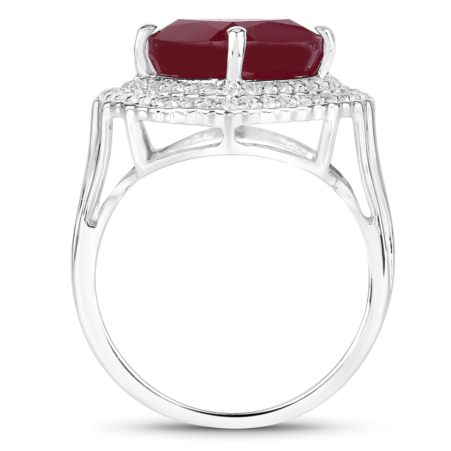 5.86 Carat Glass Filled Ruby and White Topaz .925 Sterling Silver Ring on sale at MyriadMart