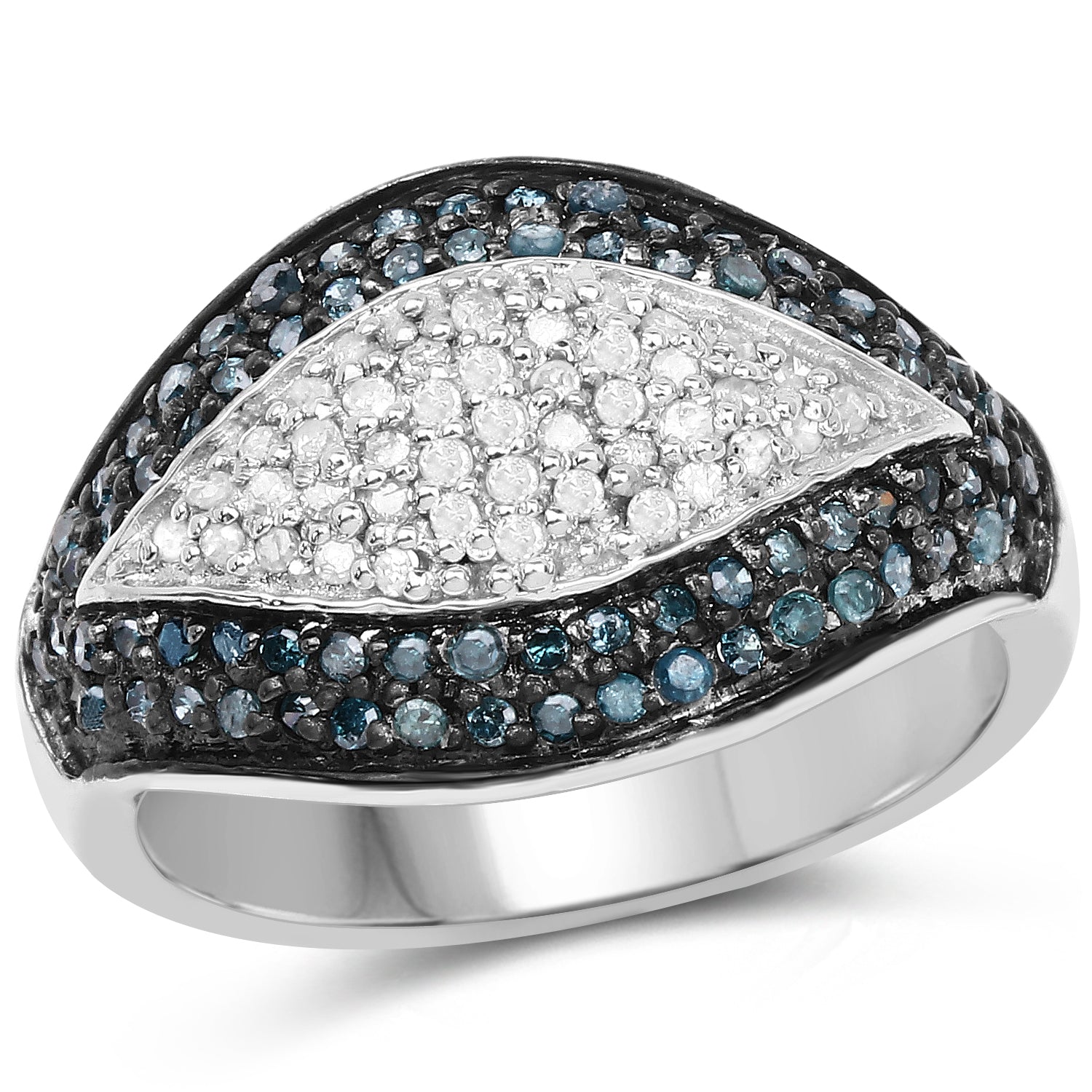 0.50 Carat Genuine Blue Diamond and White Diamond .925 Sterling Silver Ring on sale at MyriadMart