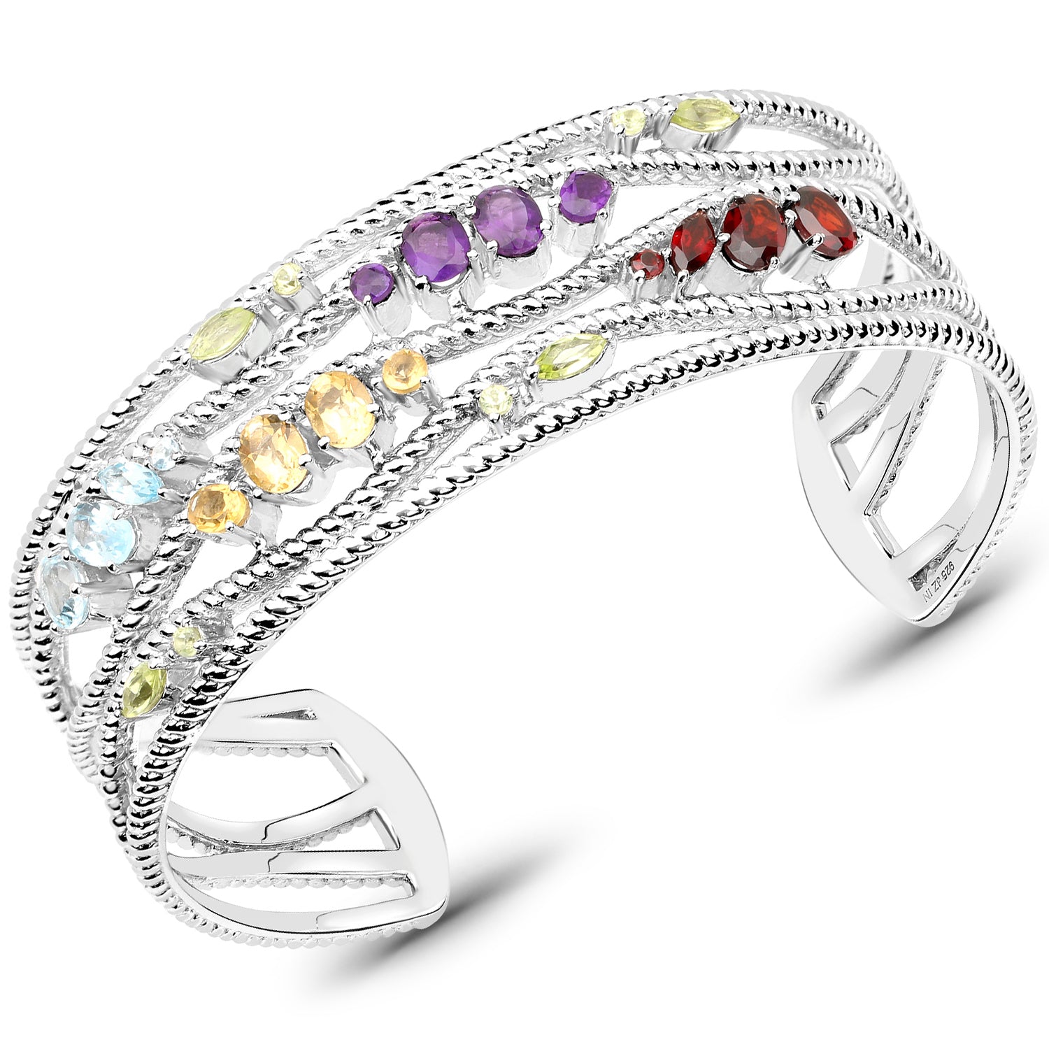 4.82 Carat Genuine Multi Stones .925 Sterling Silver Cuff Bangle on sale at MyriadMart