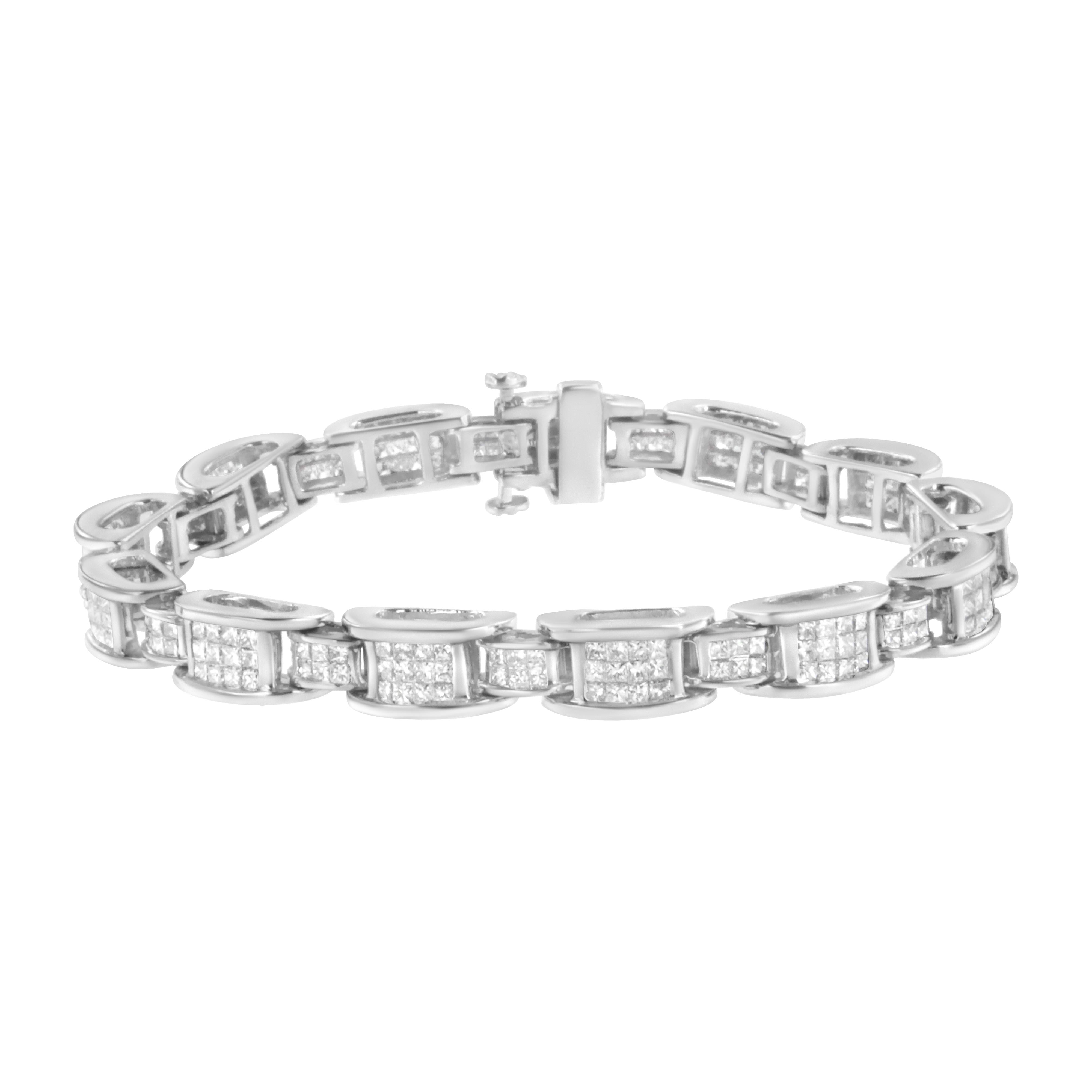 14K White Gold 5.0 Cttw Princess Cut Diamond Invisible Set Alternating Size D Shaped Links Tennis Bracelet H-I Color, SI2-I1 Clarity - 7†on sale at MyriadMart
