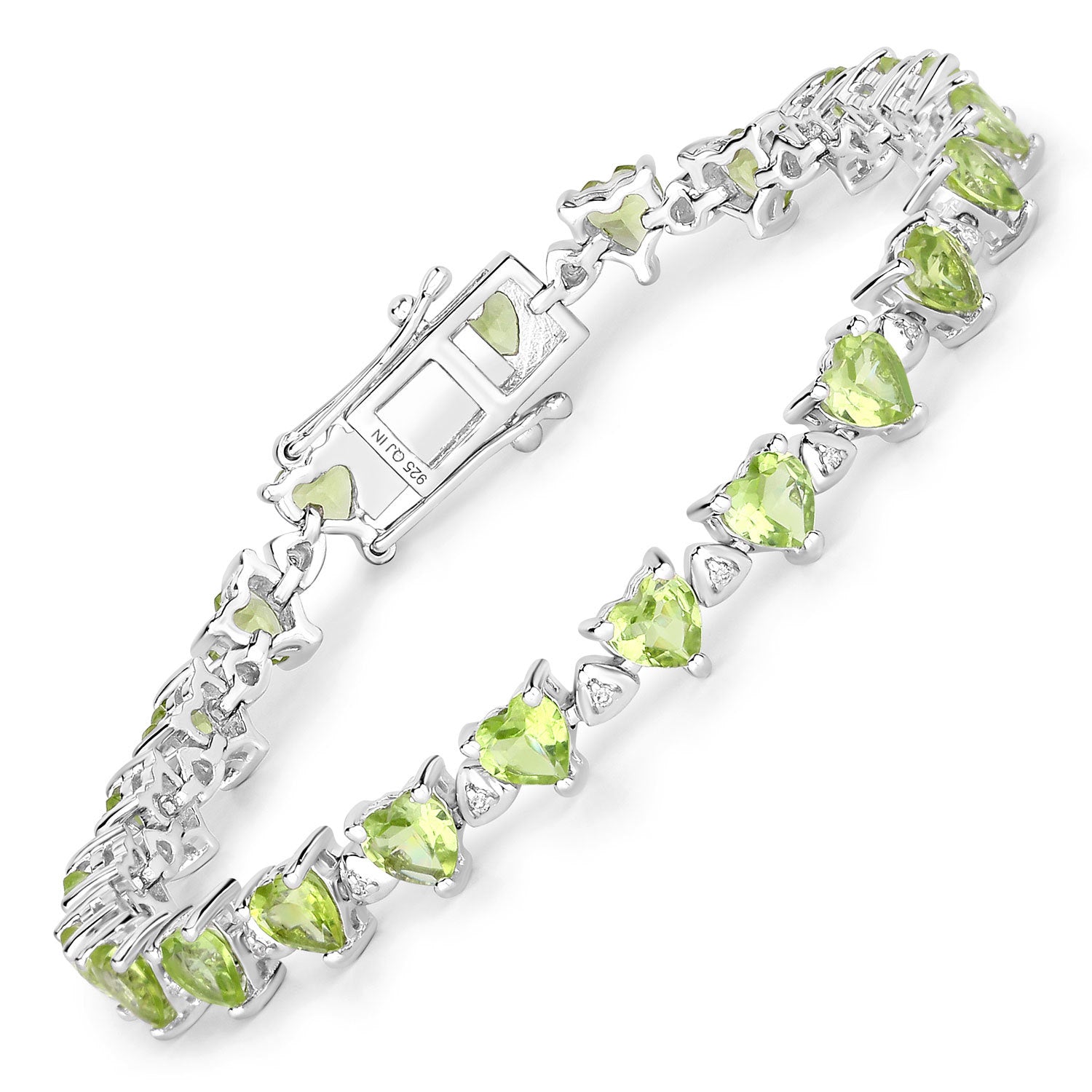 10.24 Carat Genuine Peridot and White Diamond .925 Sterling Silver Bracelet on sale at MyriadMart