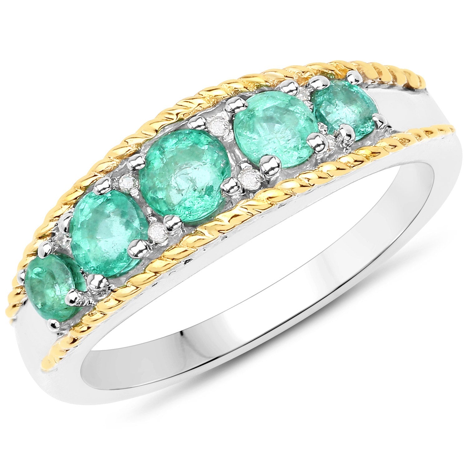 0.75 Carat Genuine Zambian Emerald and White Diamond .925 Sterling Silver Ring on sale at MyriadMart