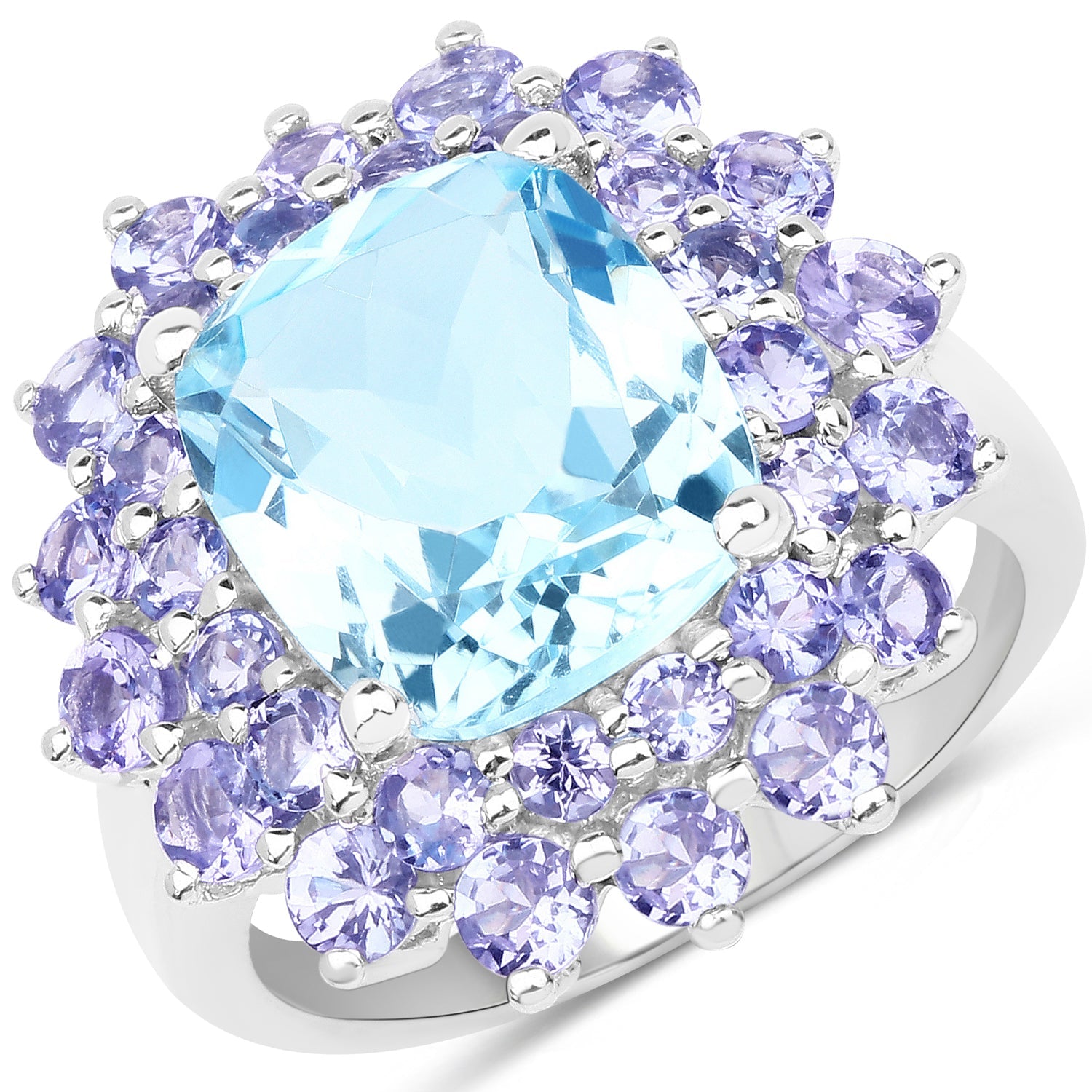 11.22 Carat Genuine Blue Topaz and Tanzanite .925 Sterling Silver Ring on sale at MyriadMart