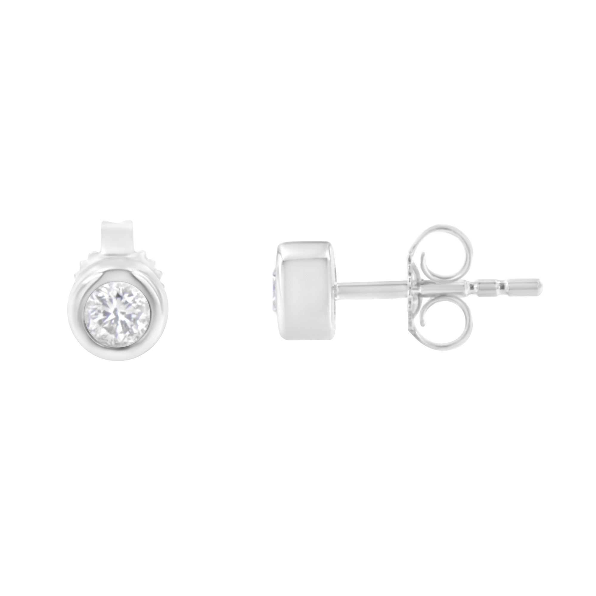 10K White Gold 1/4 Cttw Round Brilliant-Cut Near Colorless Diamond Bezel-Set Stud Earrings H-I Color, I1-I2 Clarity on sale at MyriadMart