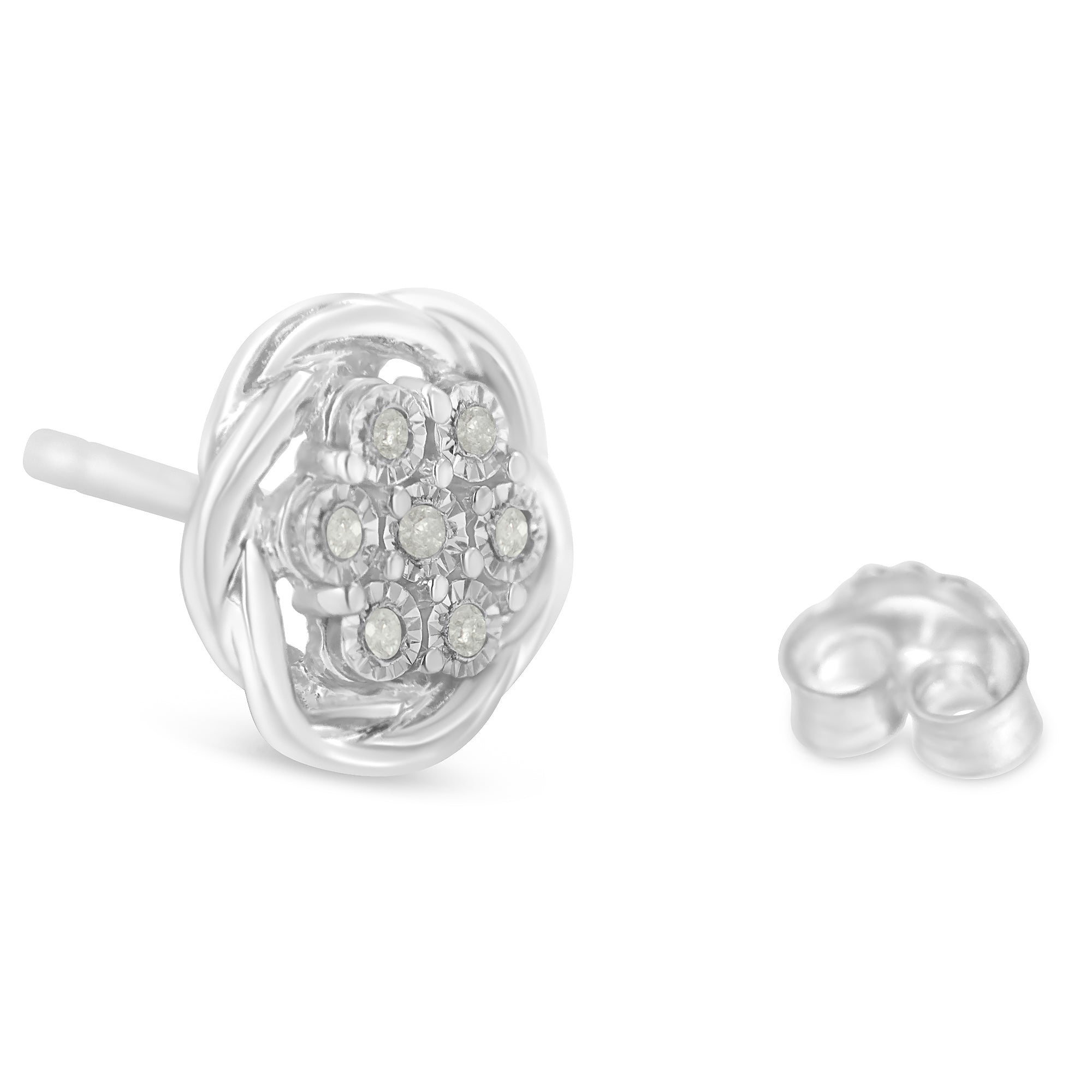 Sterling Silver Diamond Swirl Cluster Stud Earrings 1/6 cttw, I-J Color, I2-I3 Clarity on sale at MyriadMart