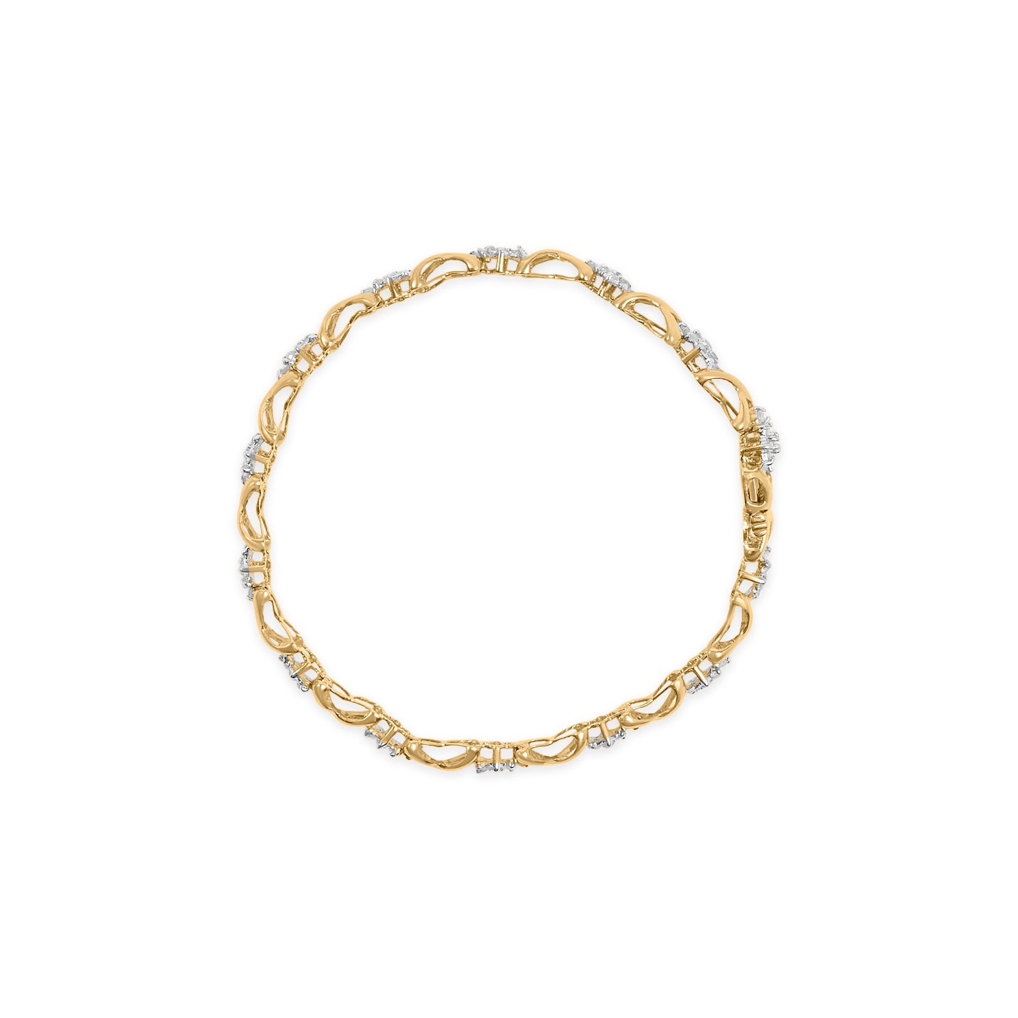 10k Yellow Gold 2.00 Cttw Diamond Cluster and Alternating "X" Link Bracelet I-J Color, I3 Clarity - 7" on sale at MyriadMart