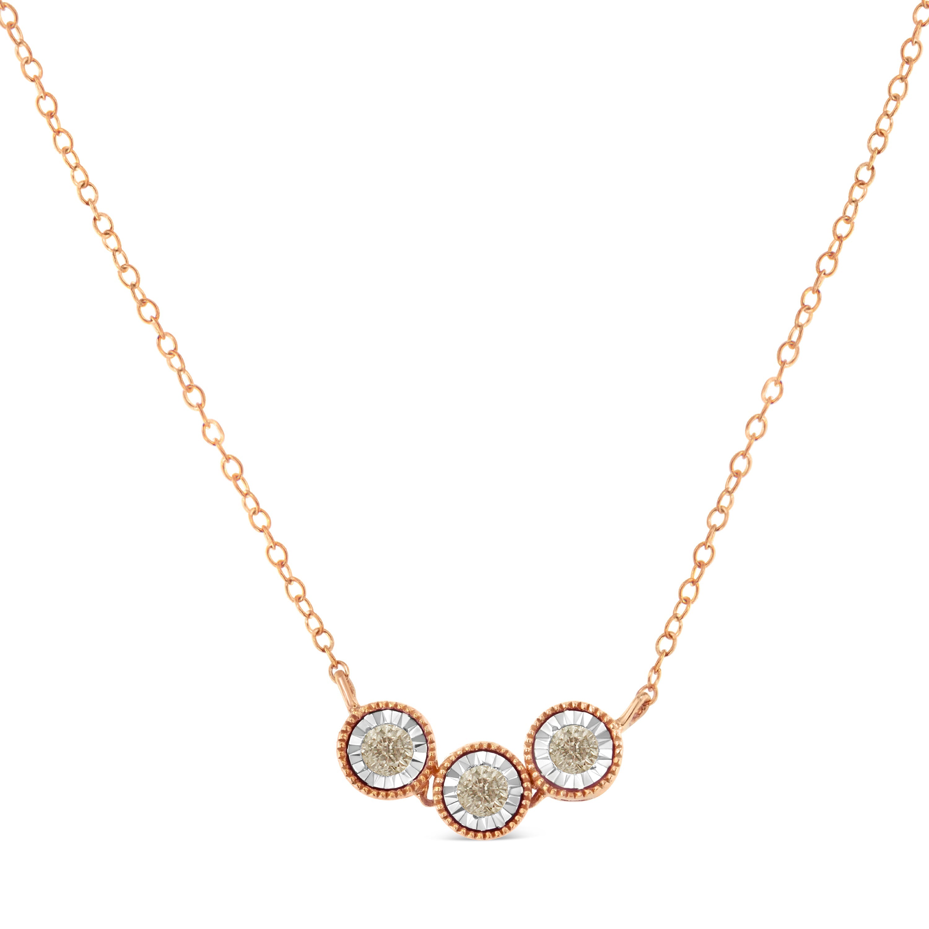 10K Rose and White Gold Plated .925 Sterling Silver 1/4 Cttw Miracle-Set Champagne Diamond Triple Circle 18" Necklace I2-I3 Clarity on sale at MyriadMart