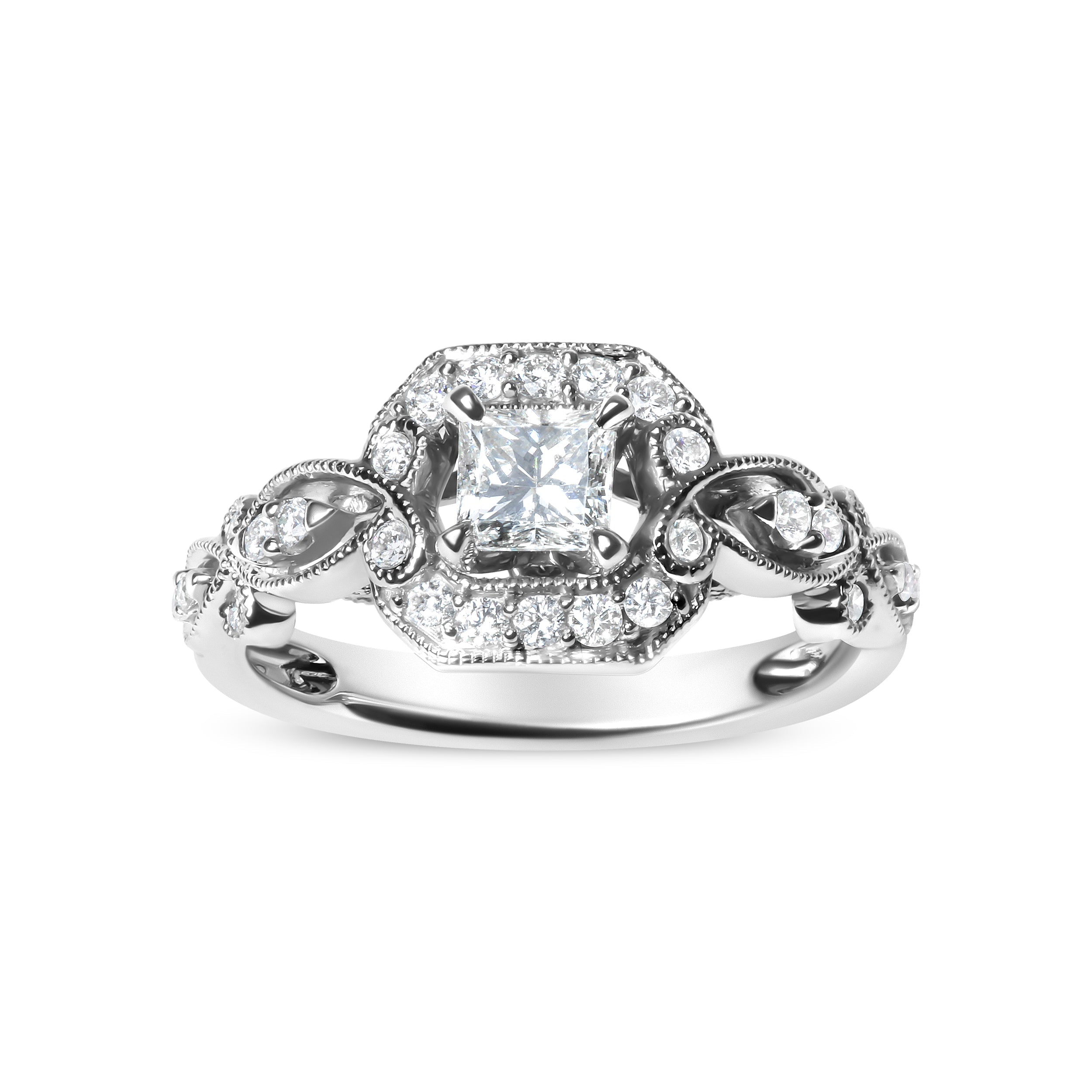 14K White Gold Diamond 3/4 Cttw Diamond Halo Style and Woven Shank Engagement Ring G-H Color, VS2-SI1 Clarity - Size 7 on sale at MyriadMart