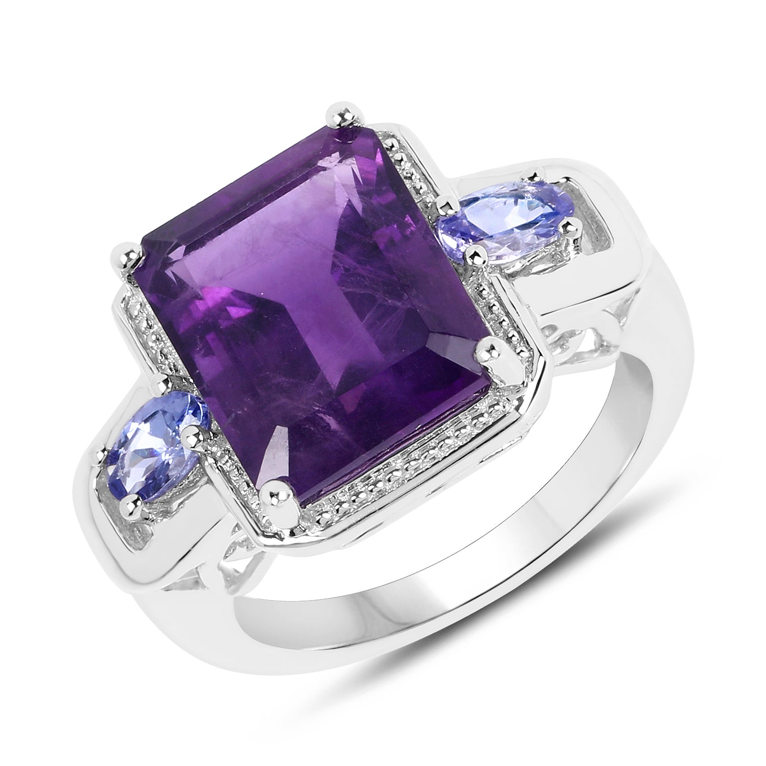 6.25 Carat Genuine Amethyst and Tanzanite .925 Sterling Silver Ring on sale at MyriadMart