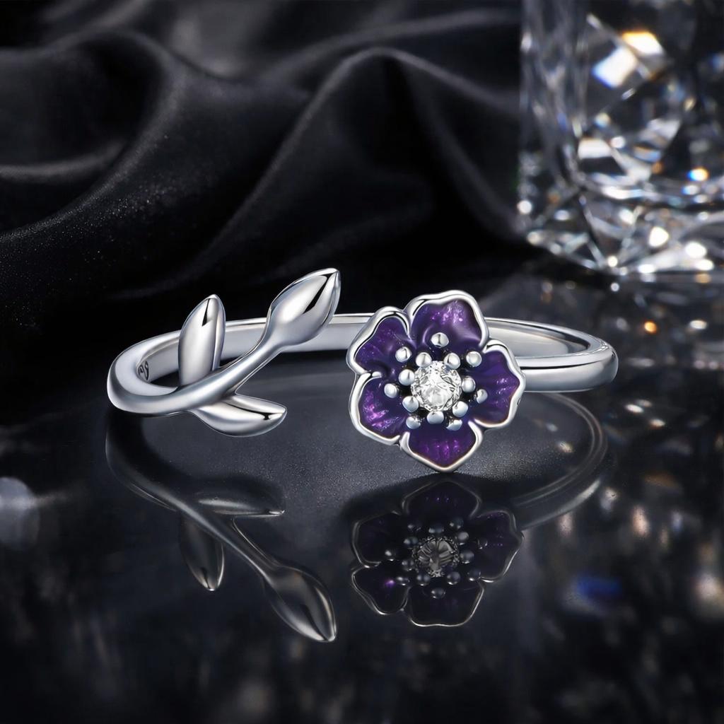 925 Sterling Silver Oxidized Flower Design Ring with Pavé Setting CZ on sale at MyriadMart