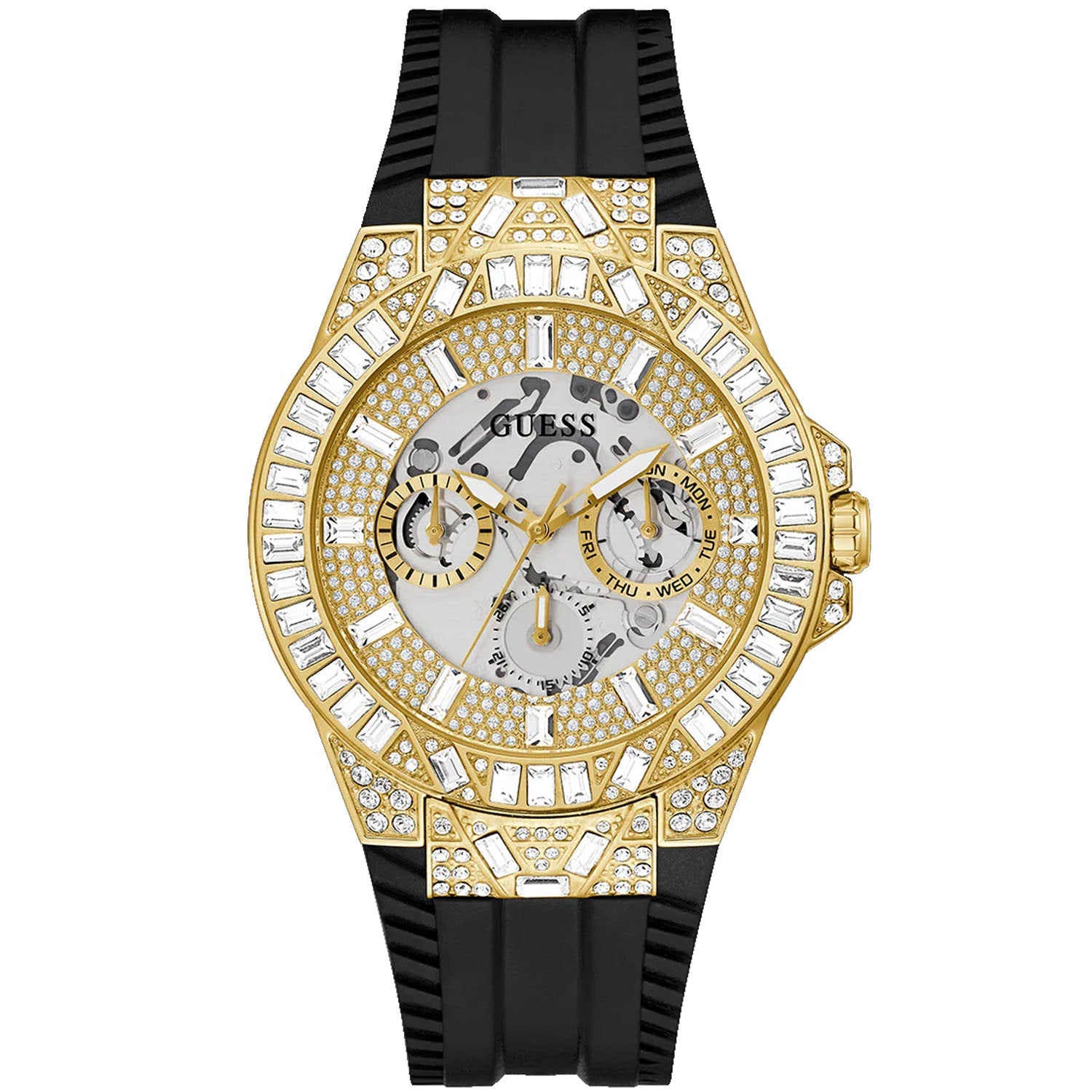 Guess Men's Black Gold Tone Multi-function on sale at MyriadMart