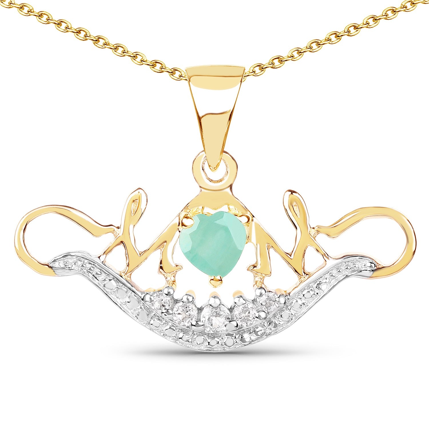 14K Yellow Gold Plated 0.62 Carat Genuine Emerald and White Topaz .925 Sterling Silver Pendant on sale at MyriadMart