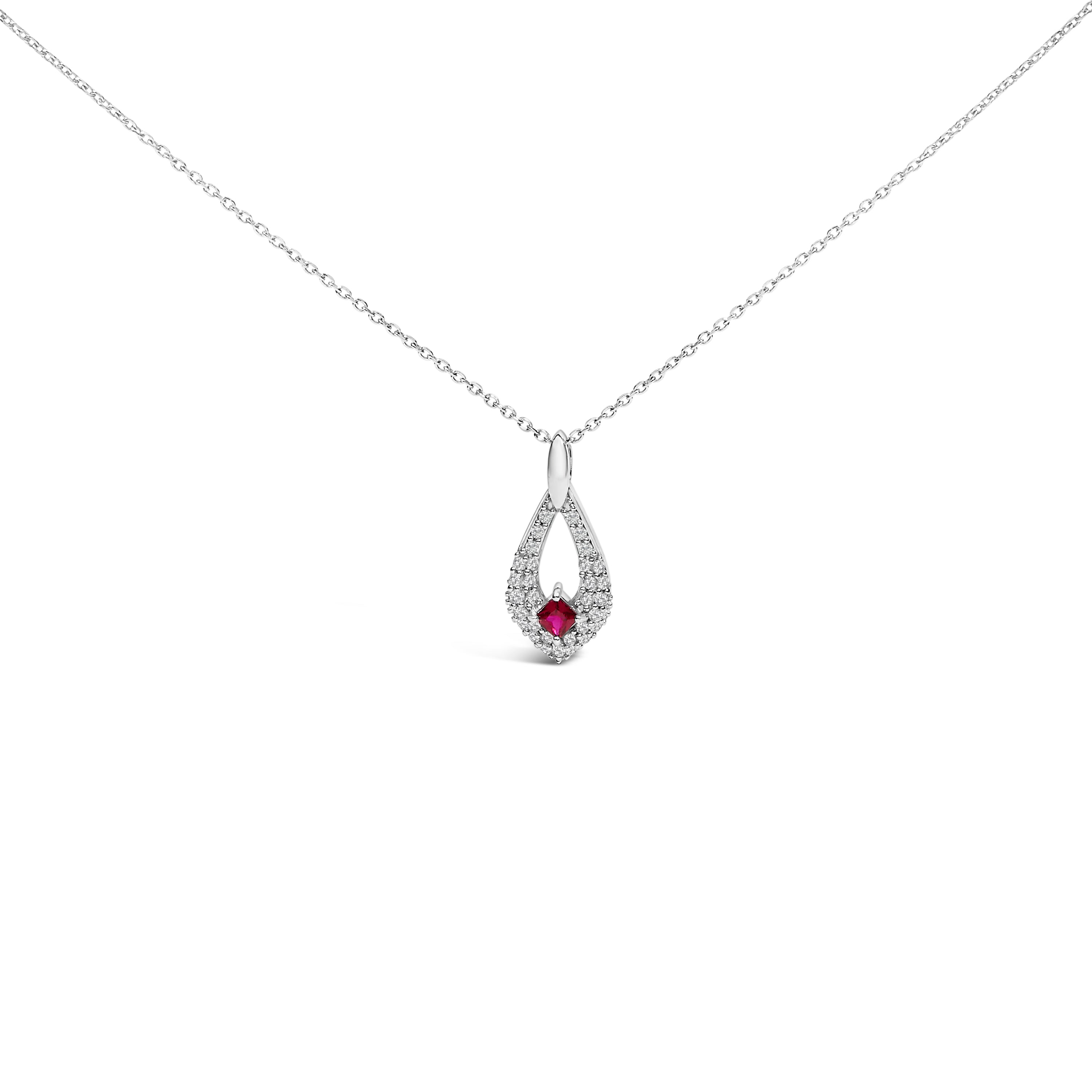 .925 Sterling Silver Created Red Ruby and White Sapphire Pear Shaped Pendant Necklace - 18" Inches on sale at MyriadMart