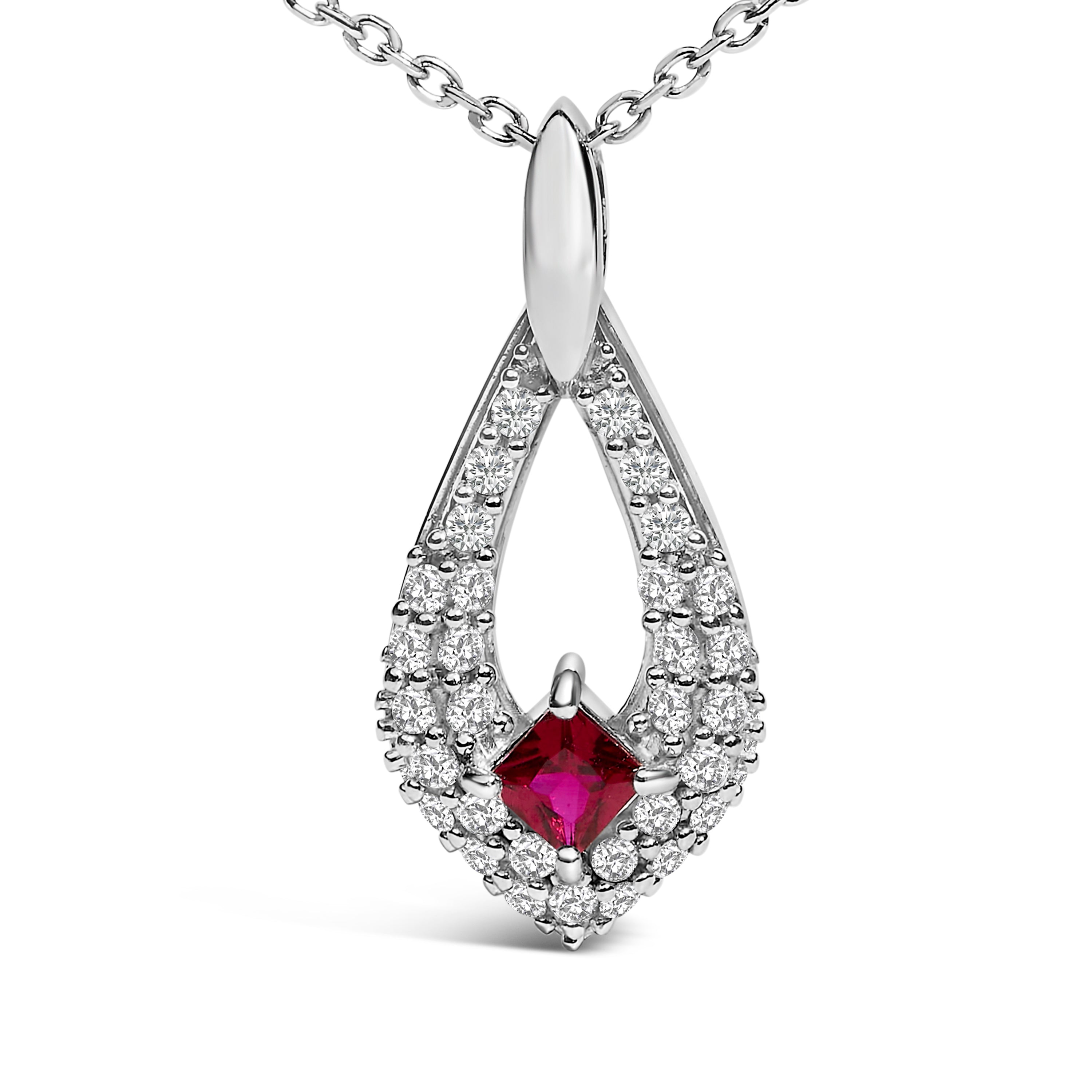 .925 Sterling Silver Created Red Ruby and White Sapphire Pear Shaped Pendant Necklace - 18" Inches on sale at MyriadMart