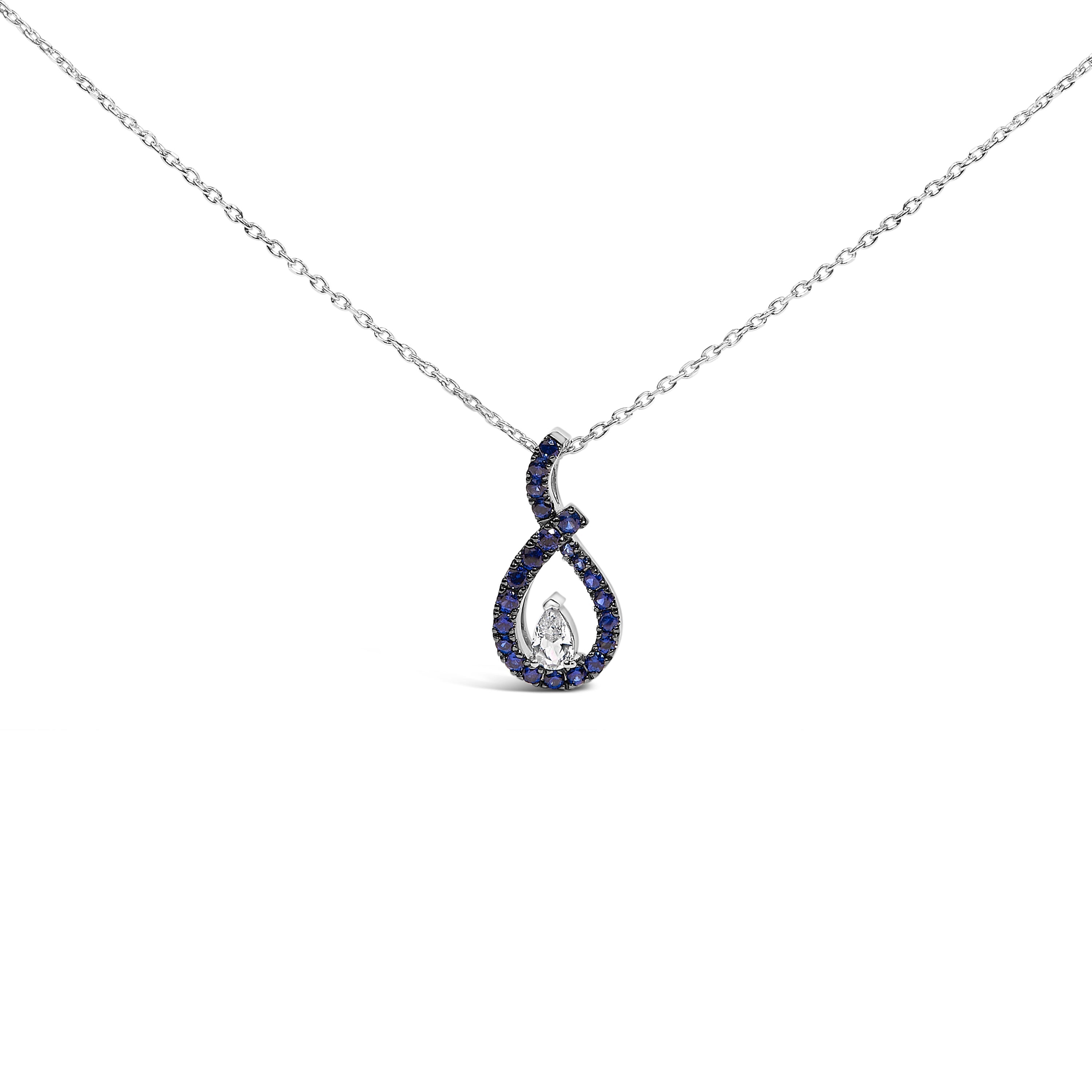 .925 Sterling Silver Created Blue and White Sapphire Teardrop Shaped Pendant Necklace - 18" Inches on sale at MyriadMart