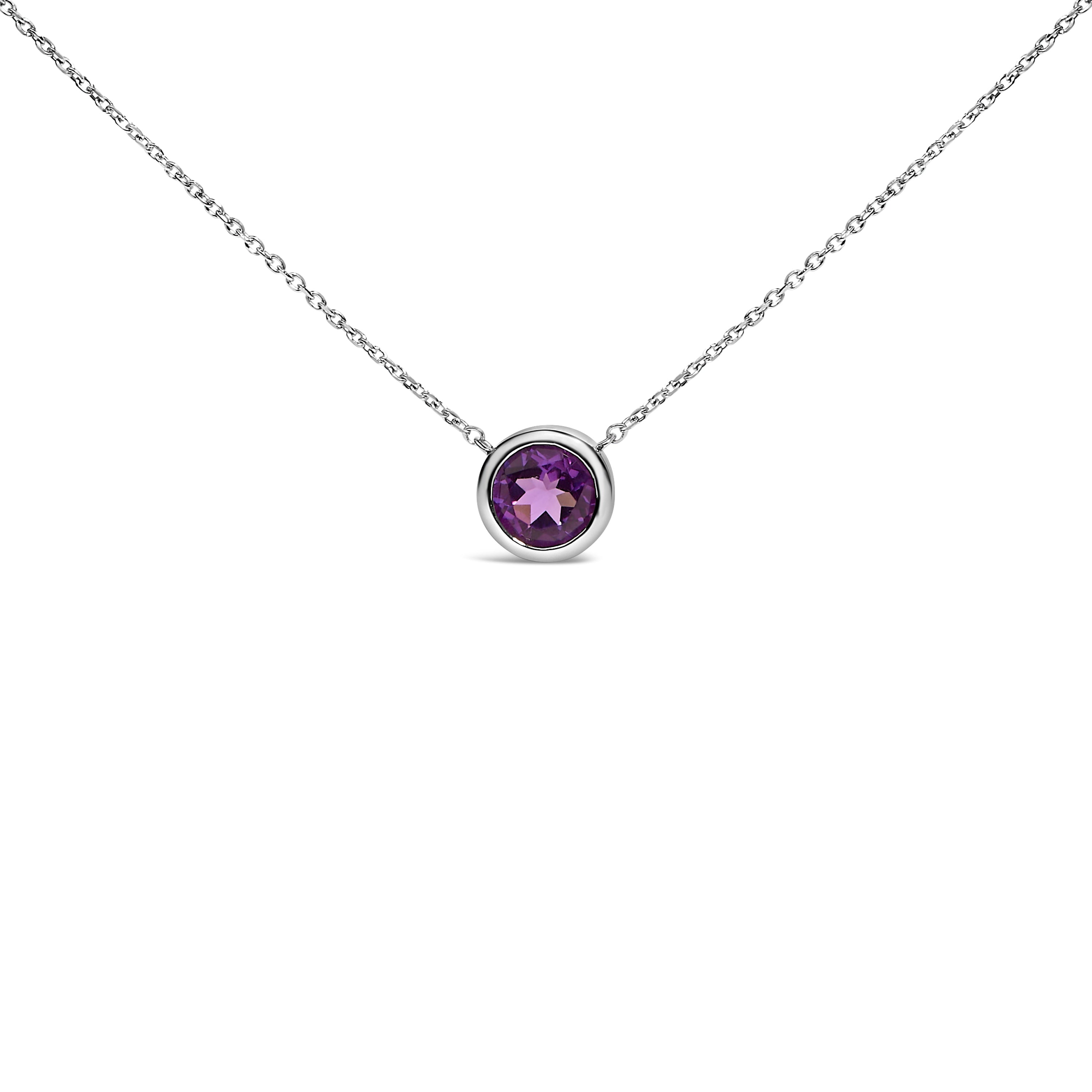 .925 Sterling Silver 7MM Bezel Set Created Purple Amethyst Pendant Necklace - 18" Inches on sale at MyriadMart