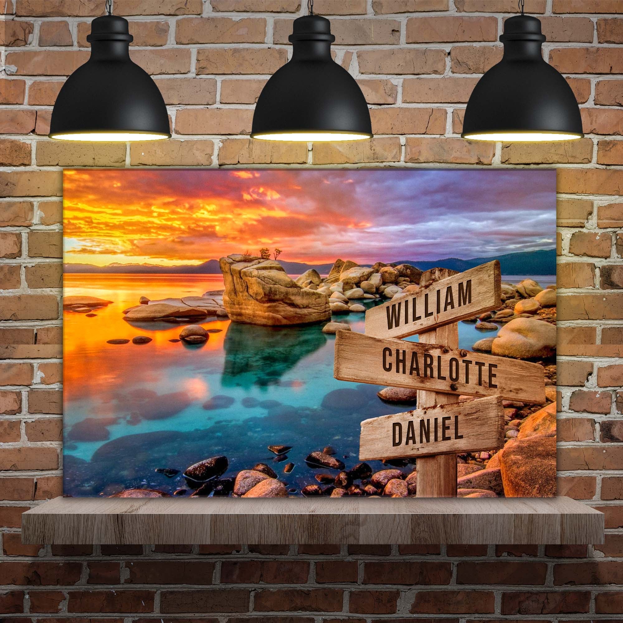 Sunset Beach Skies Family Names Sign on sale at MyriadMart