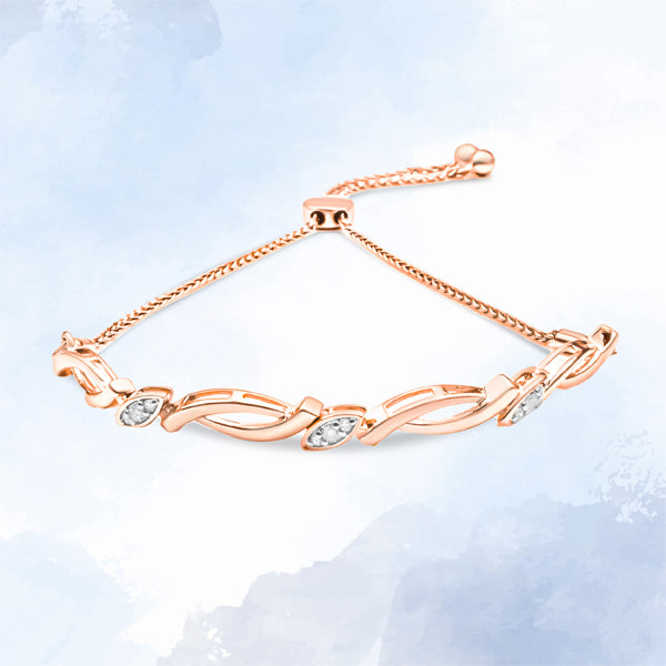 14K Rose Gold Plated .925 Sterling Silver 1/10 Cttw Diamond Alternating Swirl link Bolo Bracelet I-J Color, I2-I3 Clarity - 6" to 9" Adjustable on sale at MyriadMart