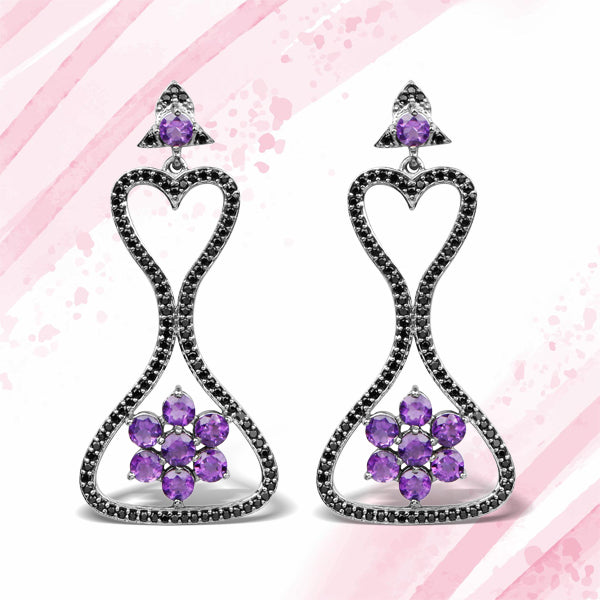 6.31 Carat Genuine Amethyst & Black Spinel .925 Sterling Silver Earrings on sale at MyriadMart