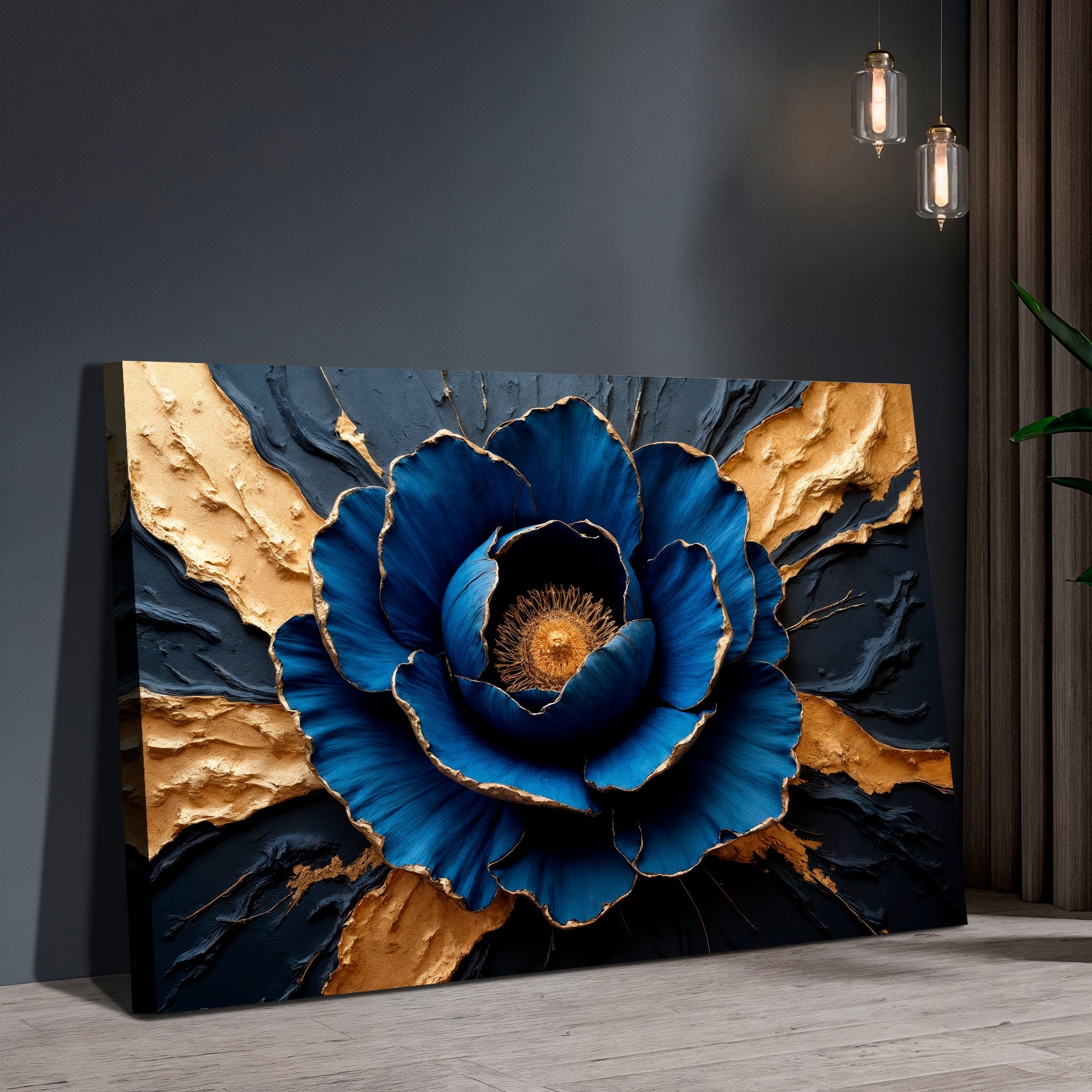 Sapphire Bloom Impasto Wall Art on sale at MyriadMart