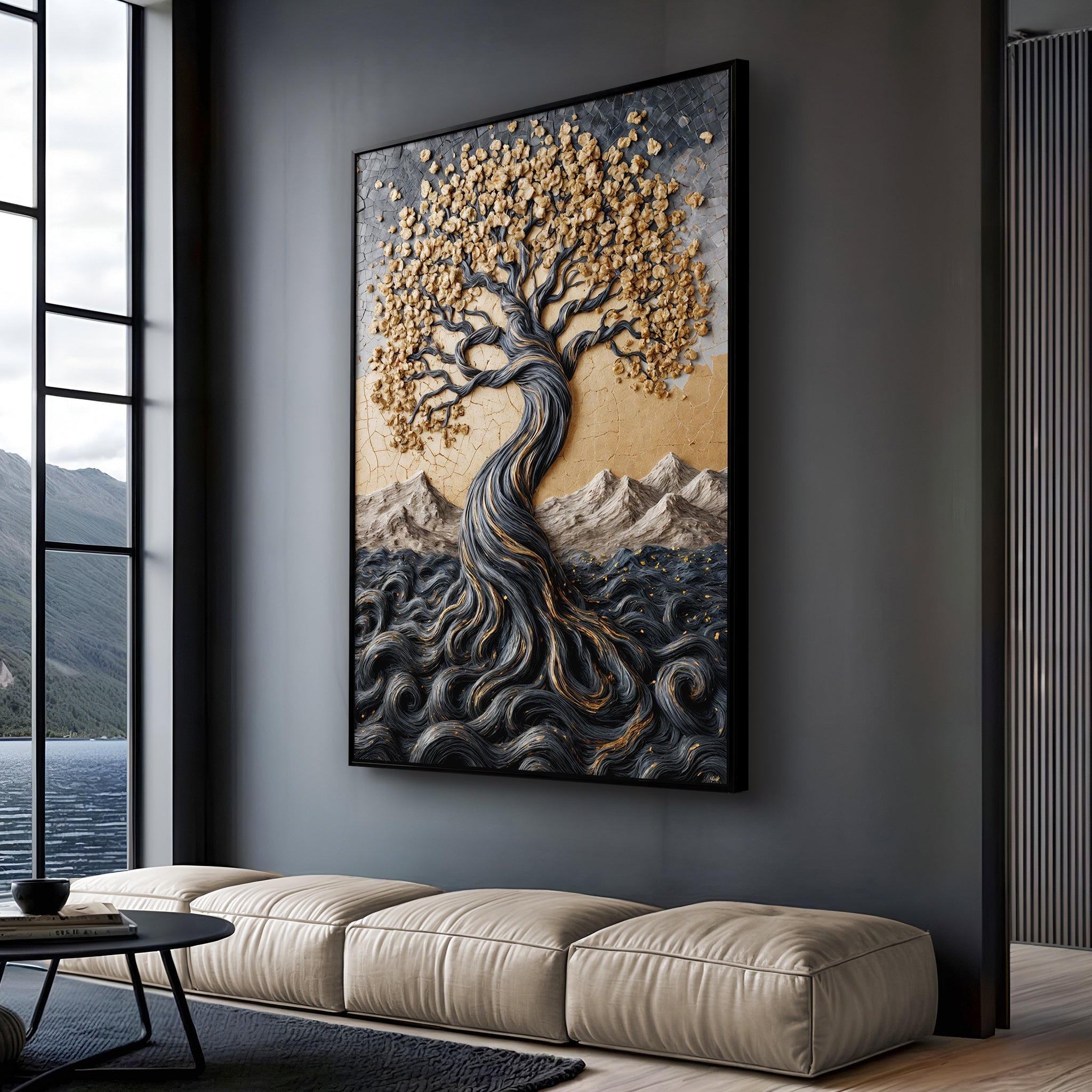 Golden Tree of Life Minimalist Impasto Wall Art on sale at MyriadMart