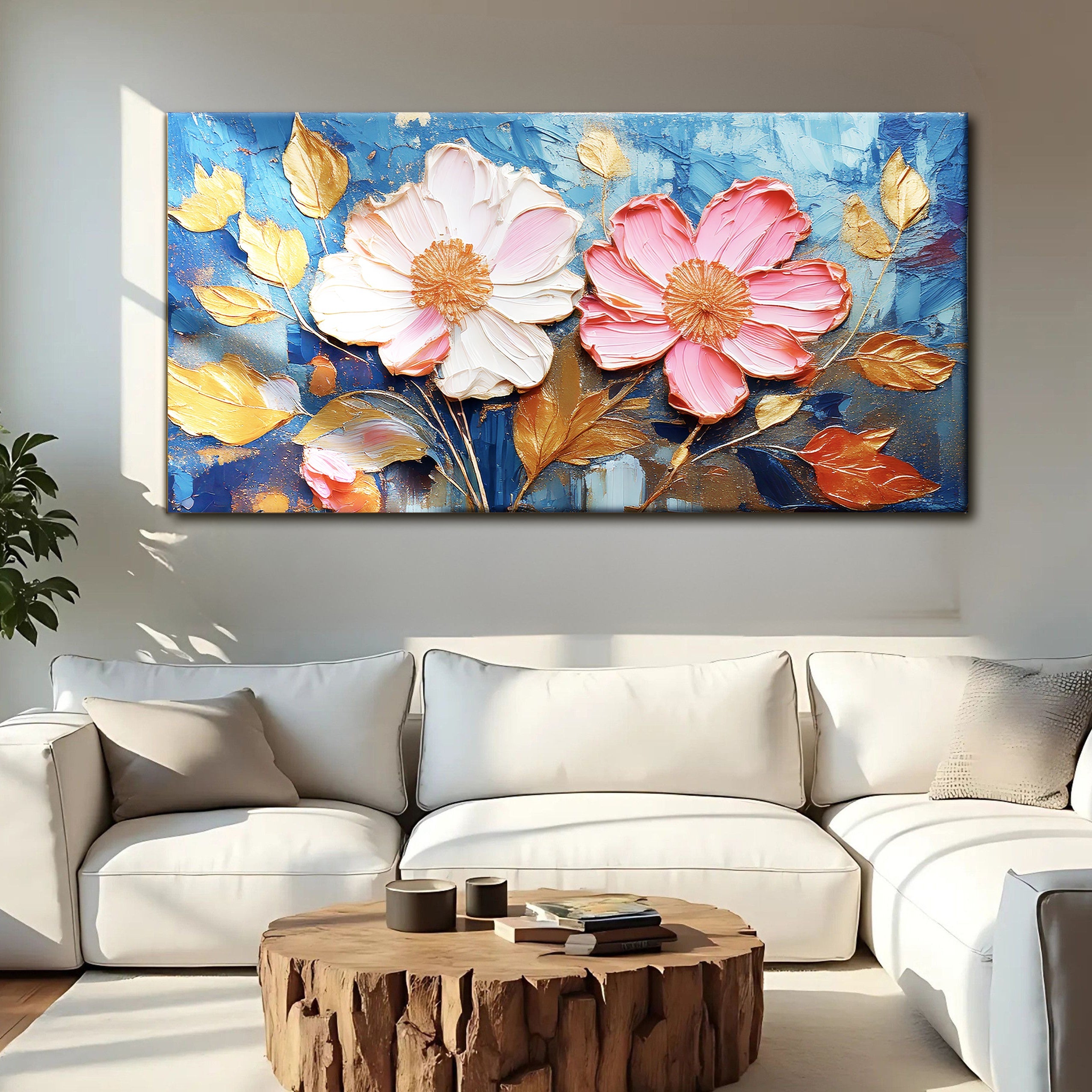 Golden Petals Impasto Wall Art on sale at MyriadMart
