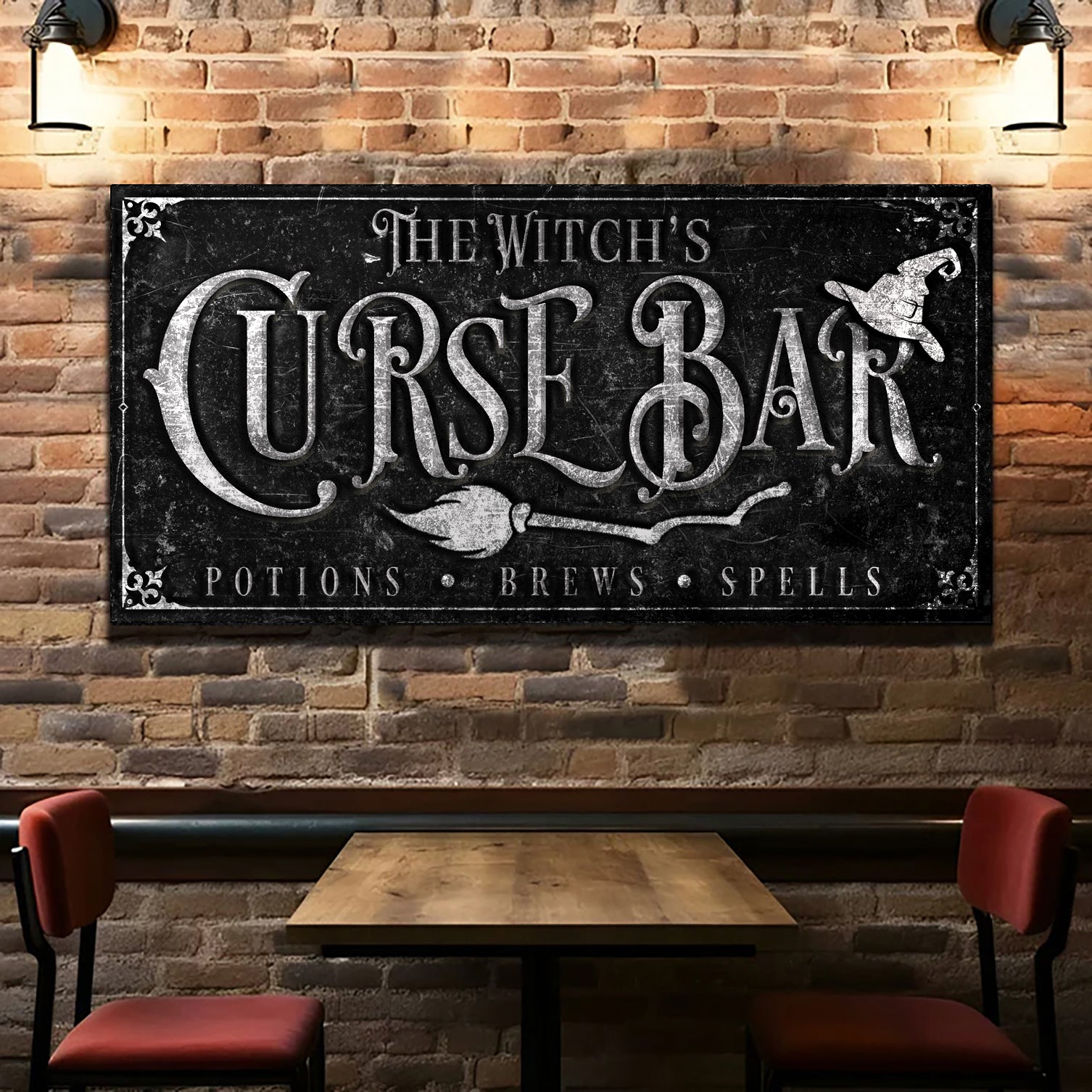 The Witch's Curse Bar Halloween Sign on sale at MyriadMart