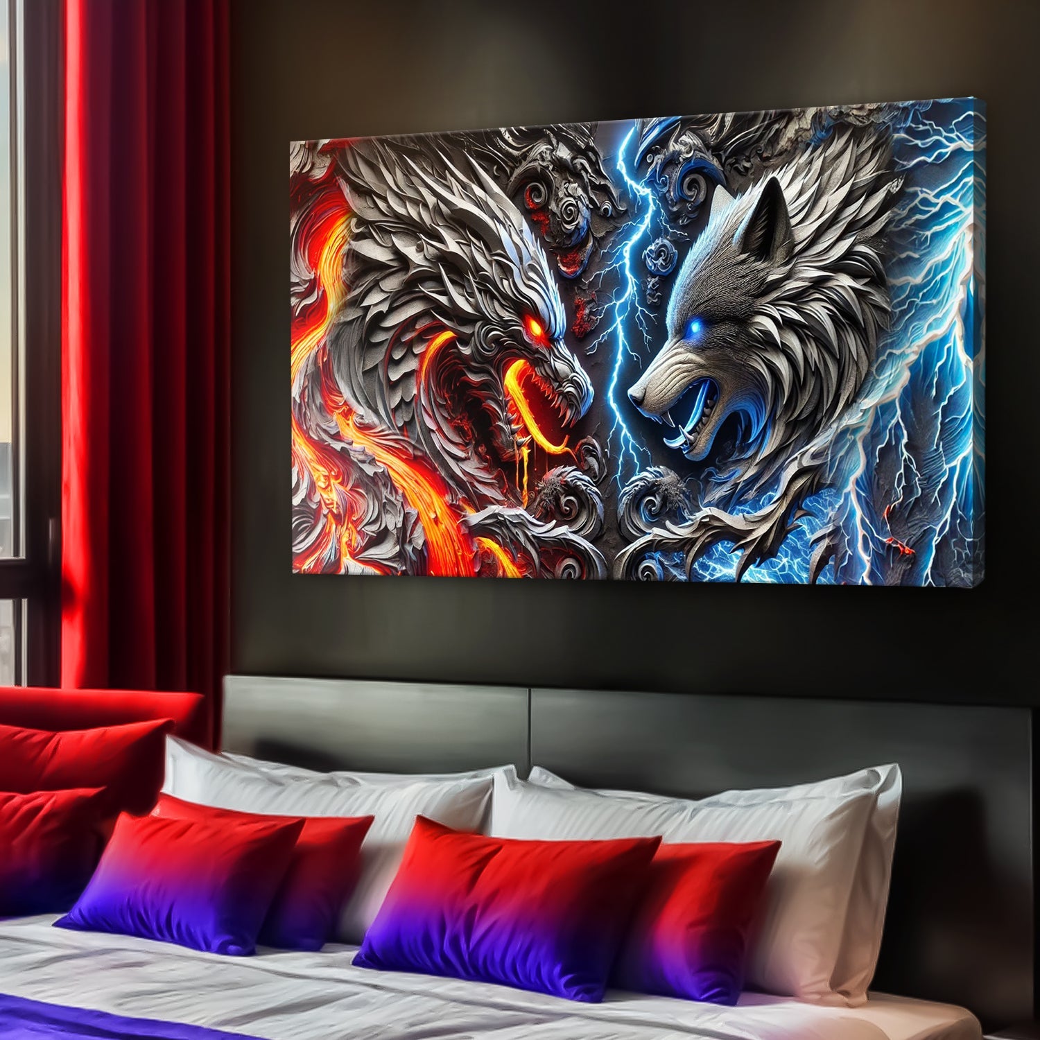 3D Dragon and Wolf Wall Art IV on sale at MyriadMart