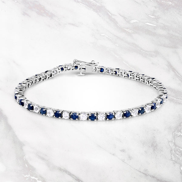 6.87 ct. t.w. Blue Sapphire and White Topaz Bracelet in Sterling Silver on sale at MyriadMart