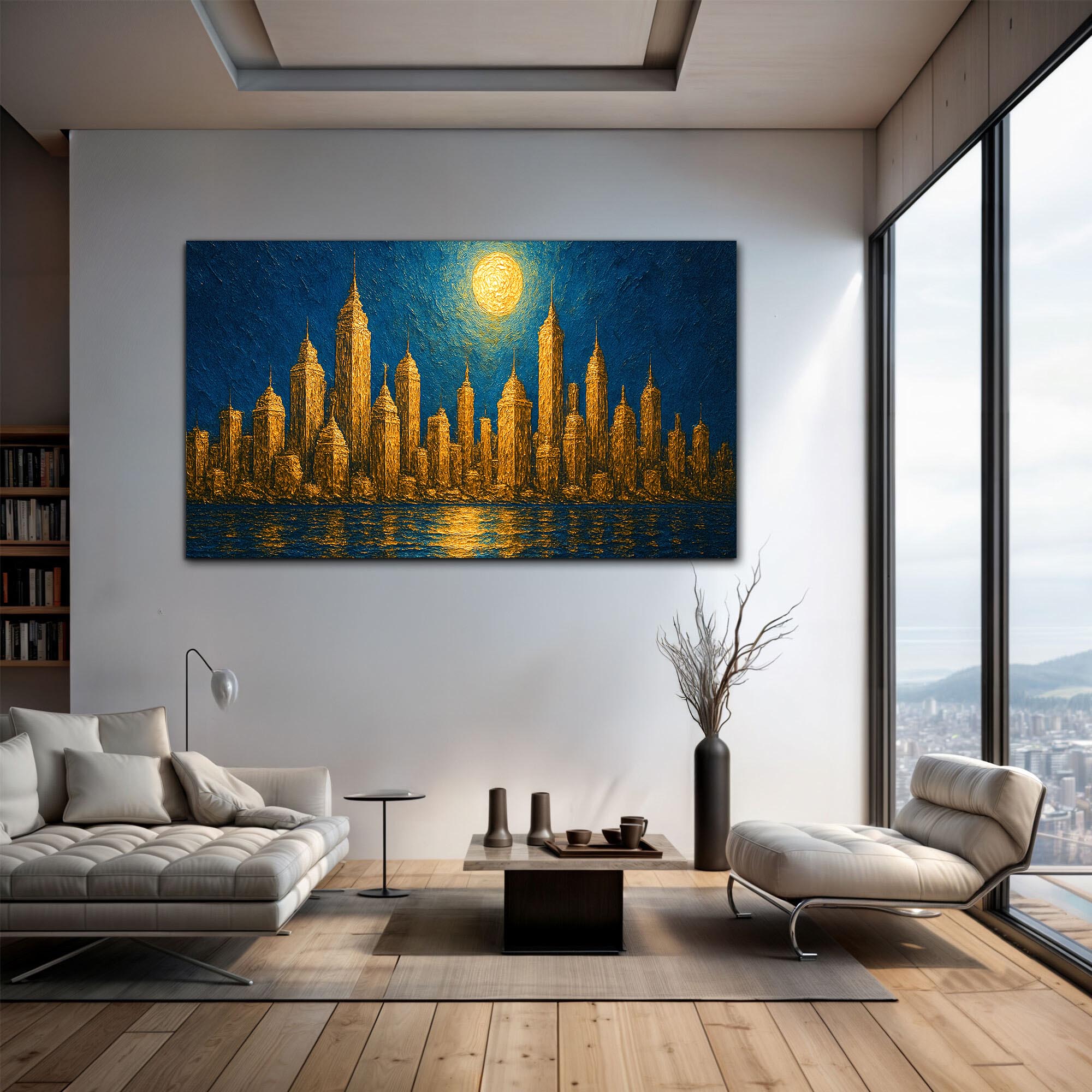 Golden Metropolis Cityscape Impasto Wall Art on sale at MyriadMart