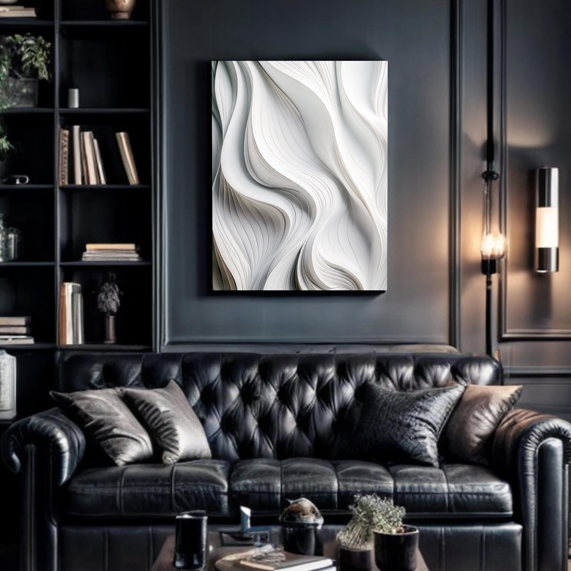 Modern Monochrome Waves Abstract Wall Art on sale at MyriadMart