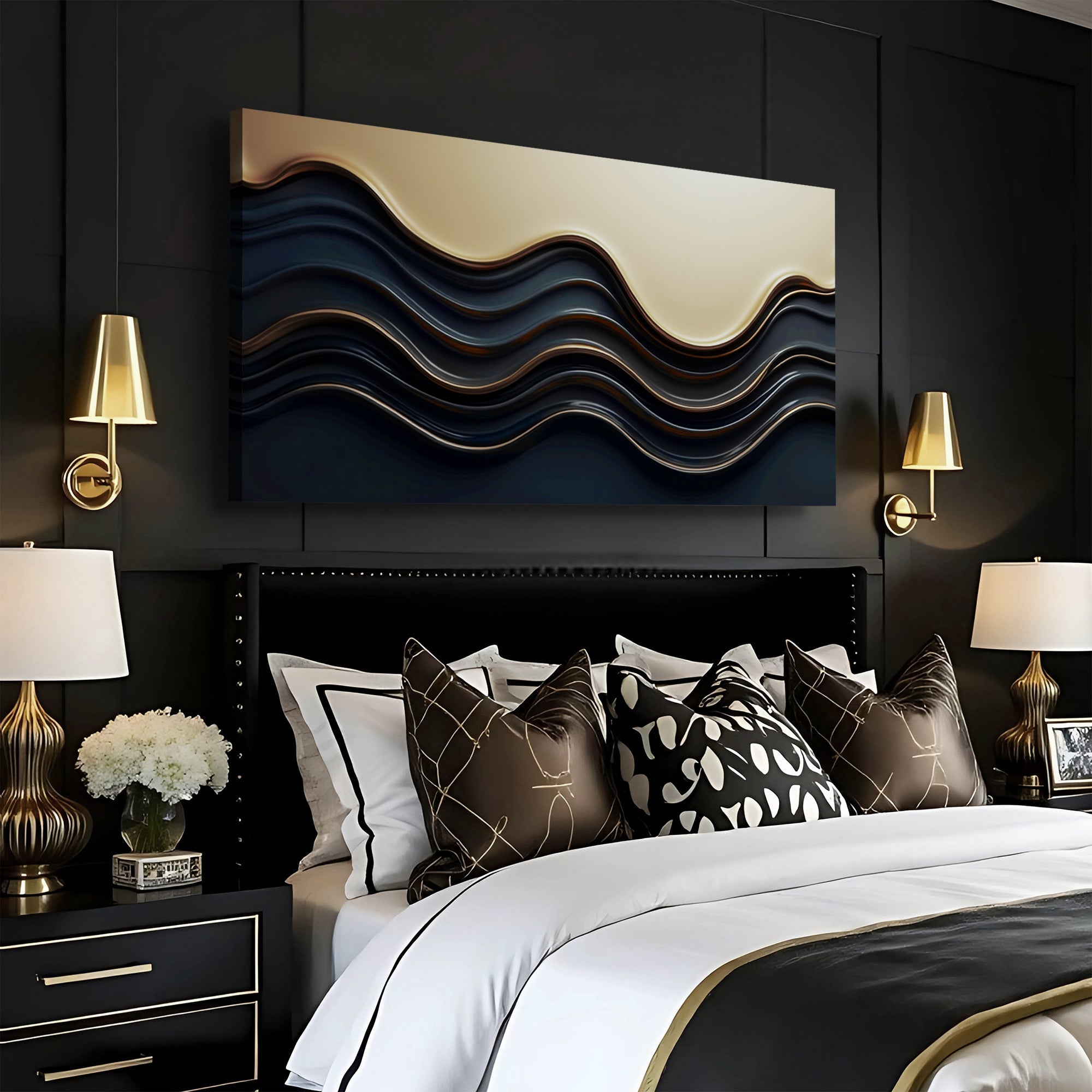 Black and Gold Minimalist Abstract Wall Art III on sale at MyriadMart