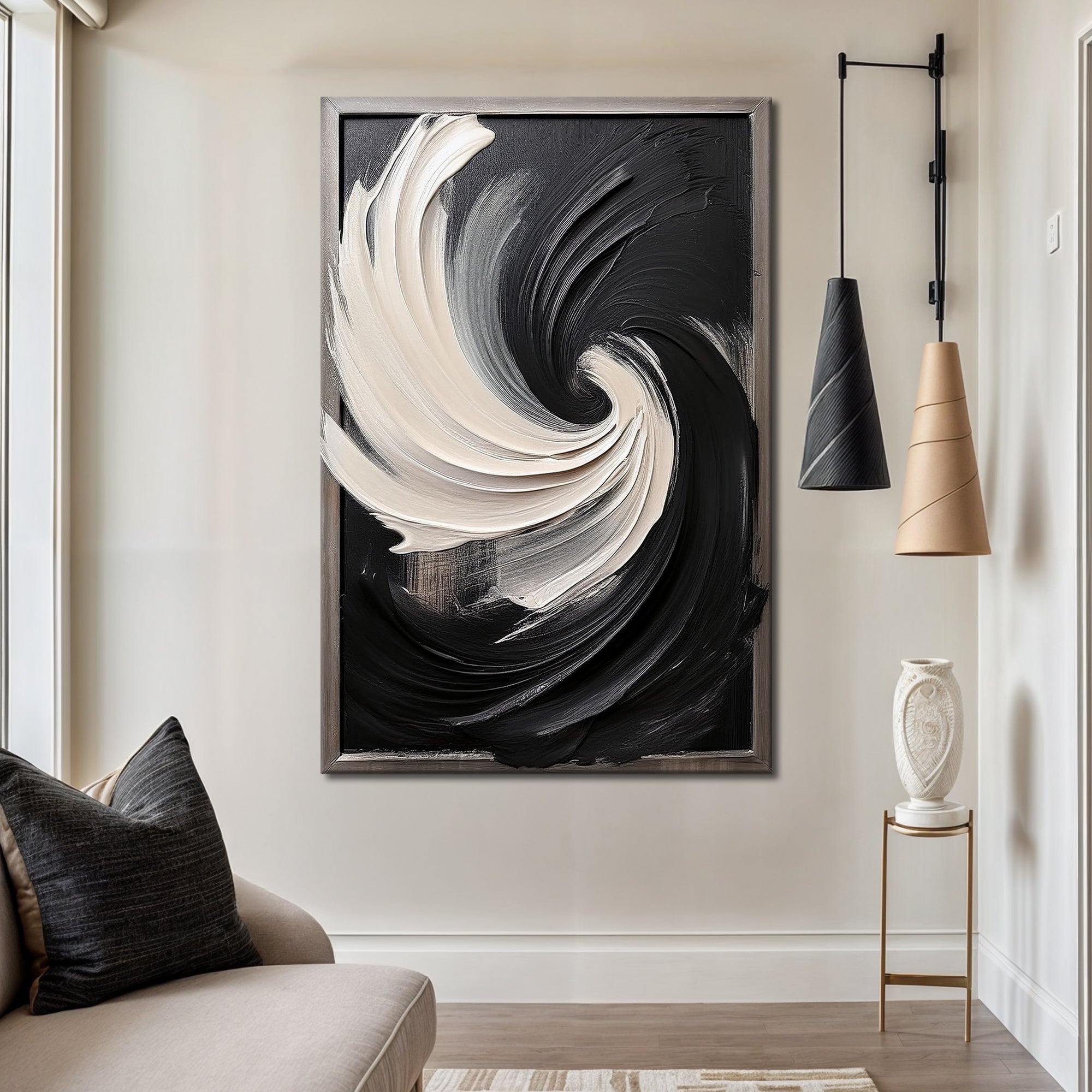Black and White Vortex Abstract Wall Art on sale at MyriadMart