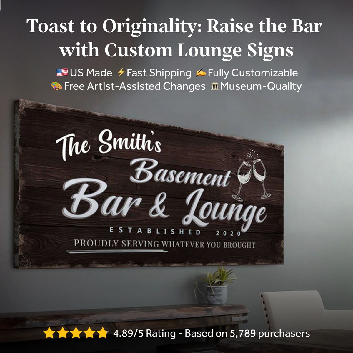 Personalized Basement Bar Sign: Rustic Modern Decor for Your Home Bar – Perfect Last Minute Anniversary Gift for Him on sale at MyriadMart