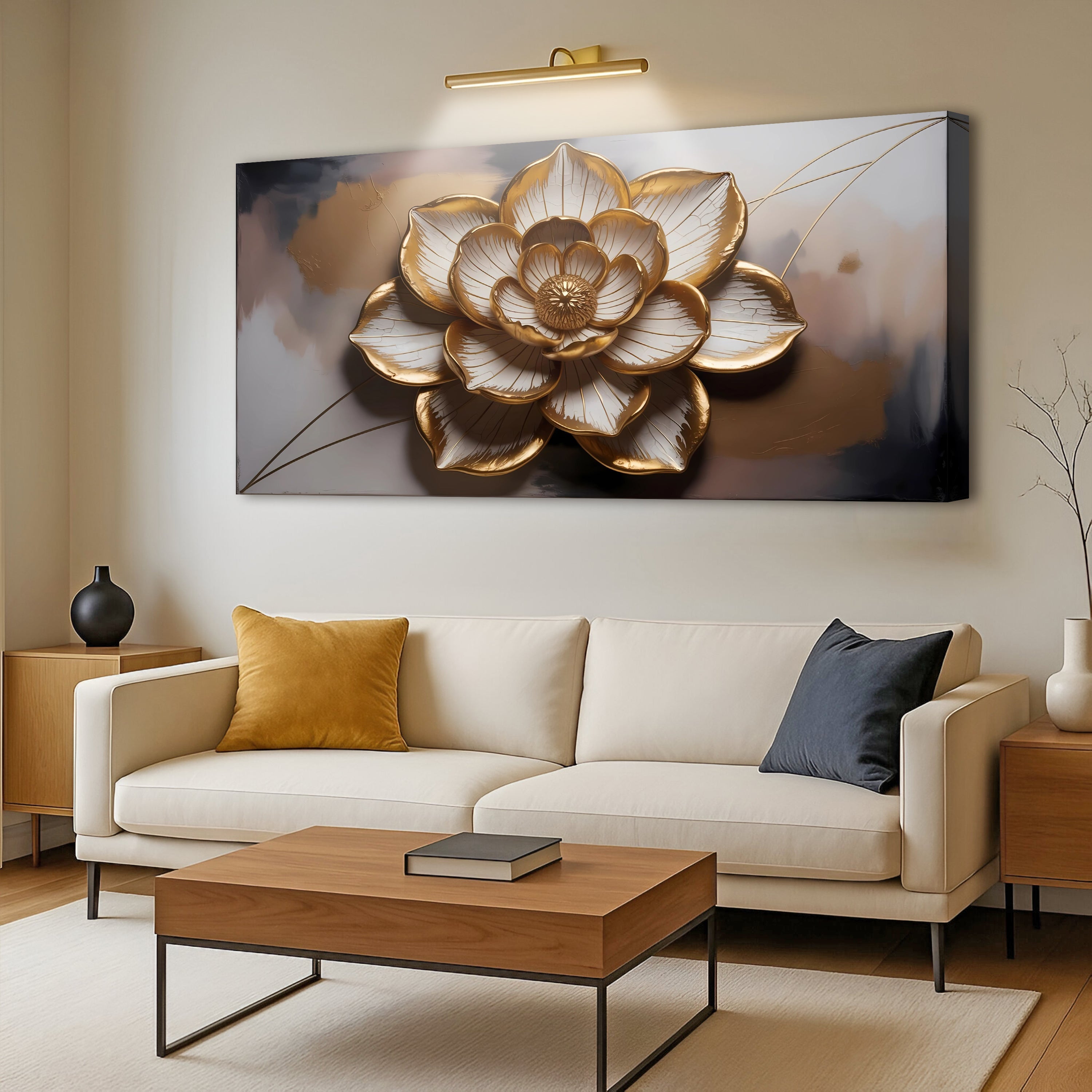 Golden Lotus Minimalist Abstract Wall Art on sale at MyriadMart