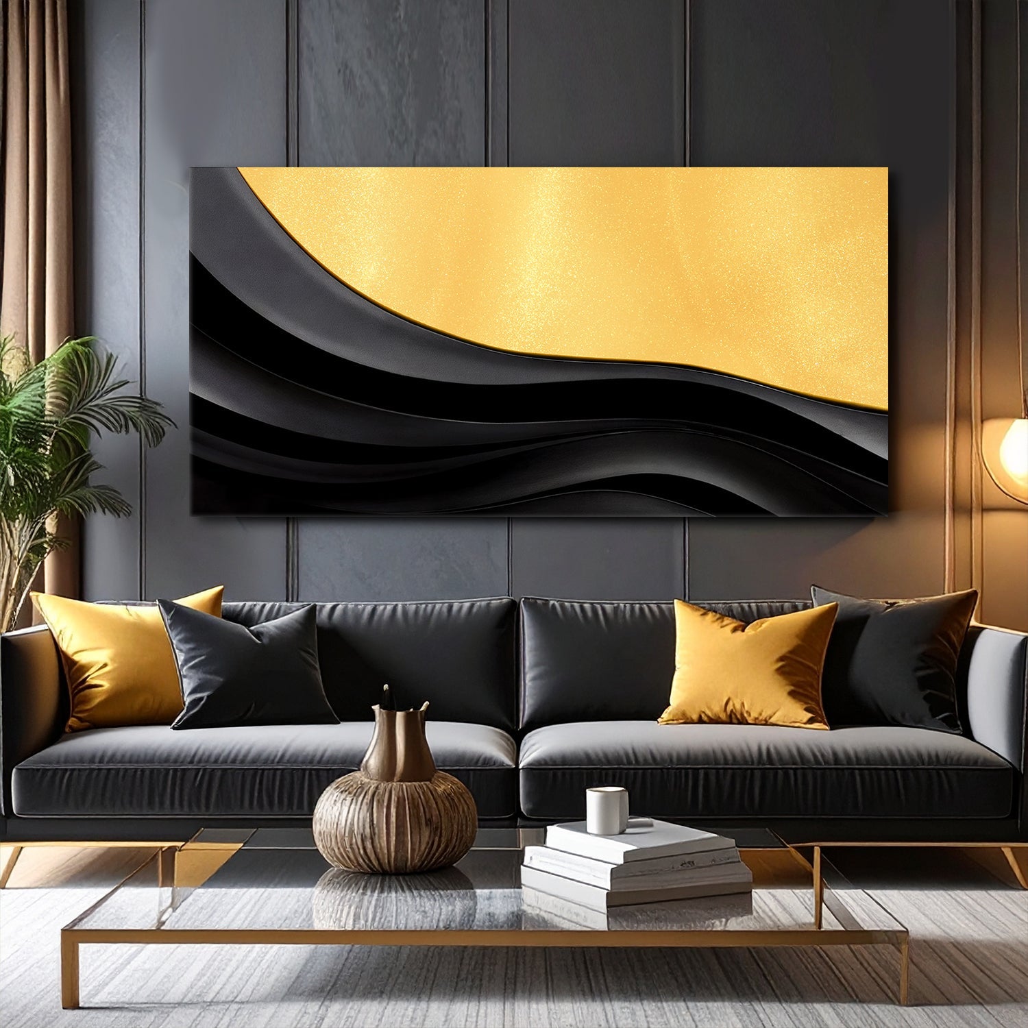 Black And Gold Minimalist Abstract VIII on sale at MyriadMart