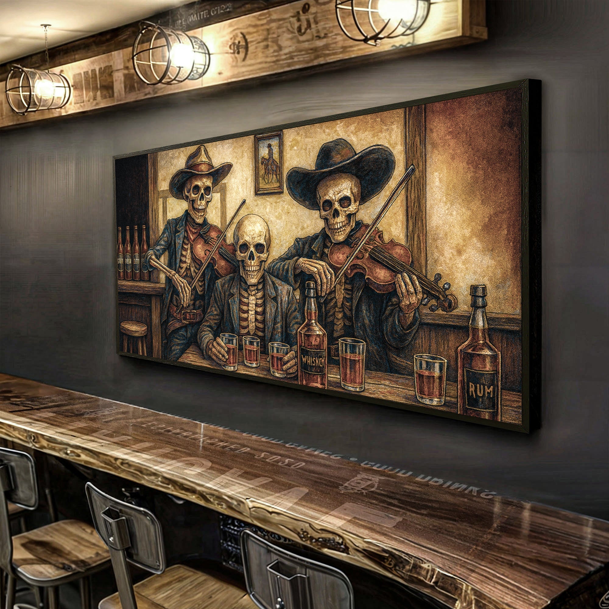 Cowboy Skeletons Western Bar Wall Art on sale at MyriadMart