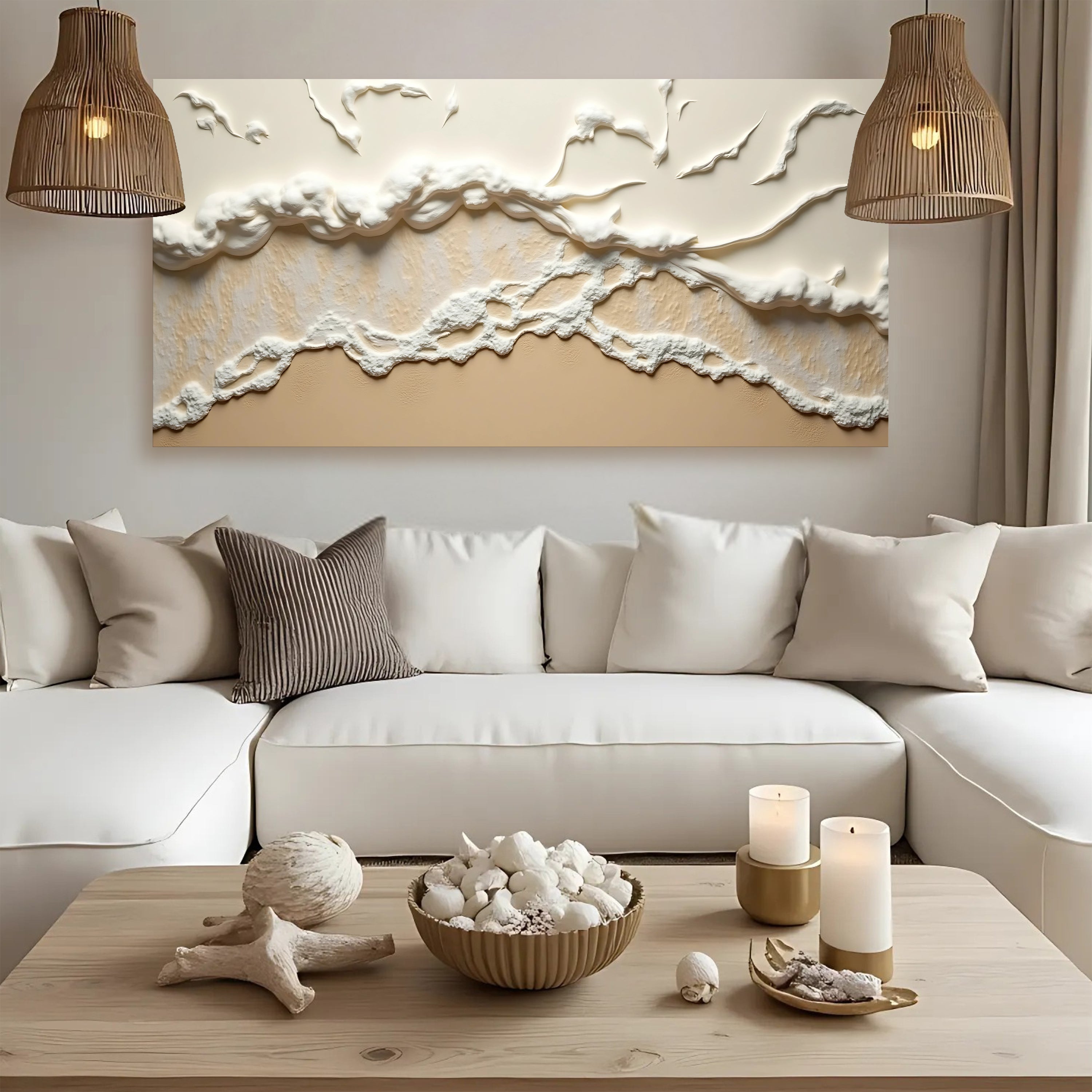 Beige Abstract Ocean Waves Wall Art on sale at MyriadMart