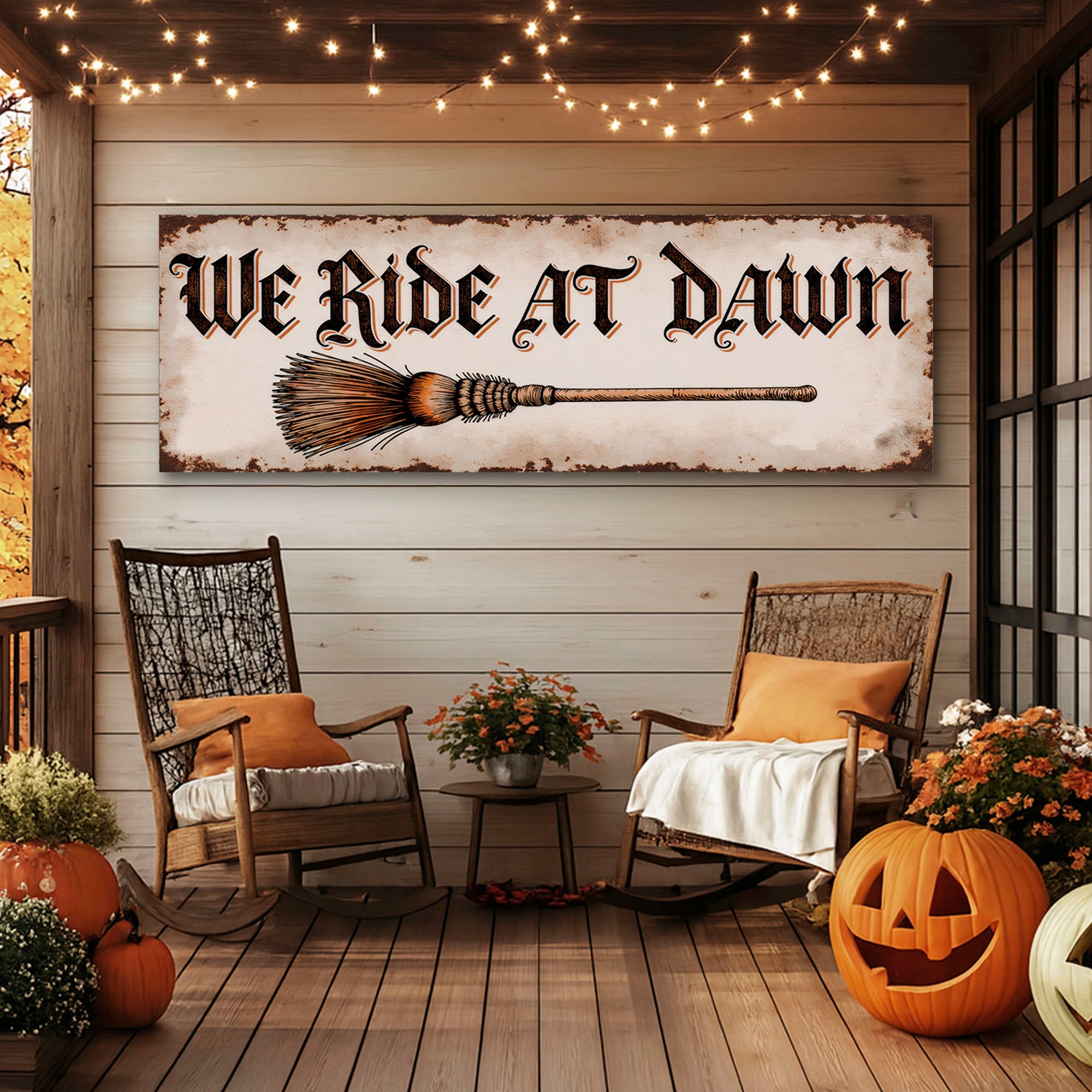 We Ride At Dawn Halloween Wall Sign on sale at MyriadMart