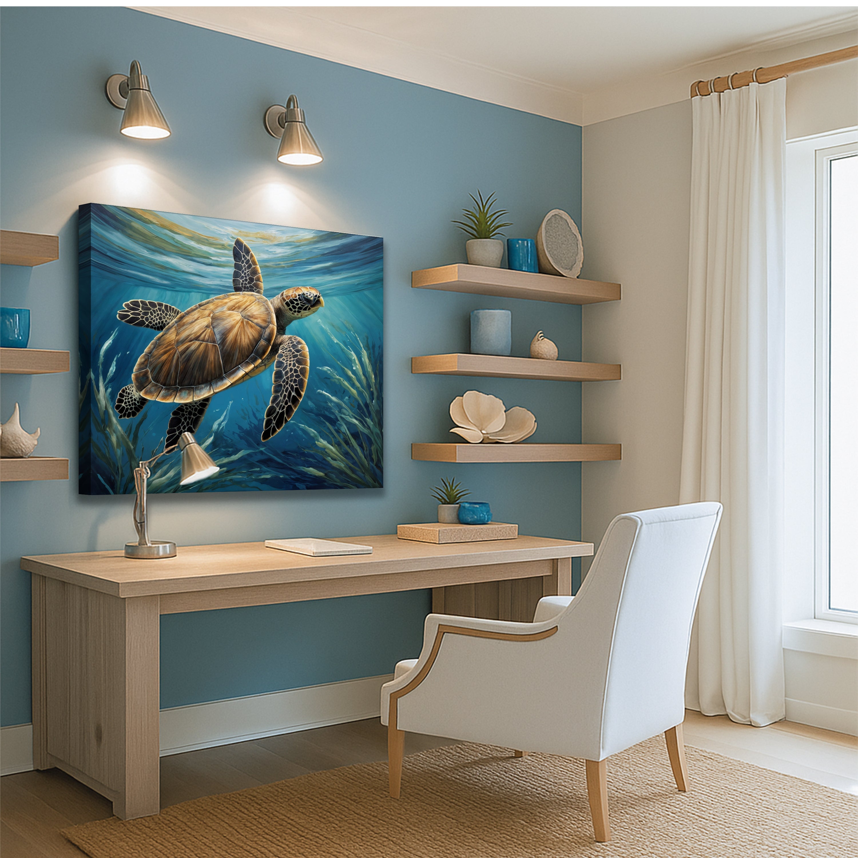 Turtle In Seagrass Coastal Wall Art on sale at MyriadMart