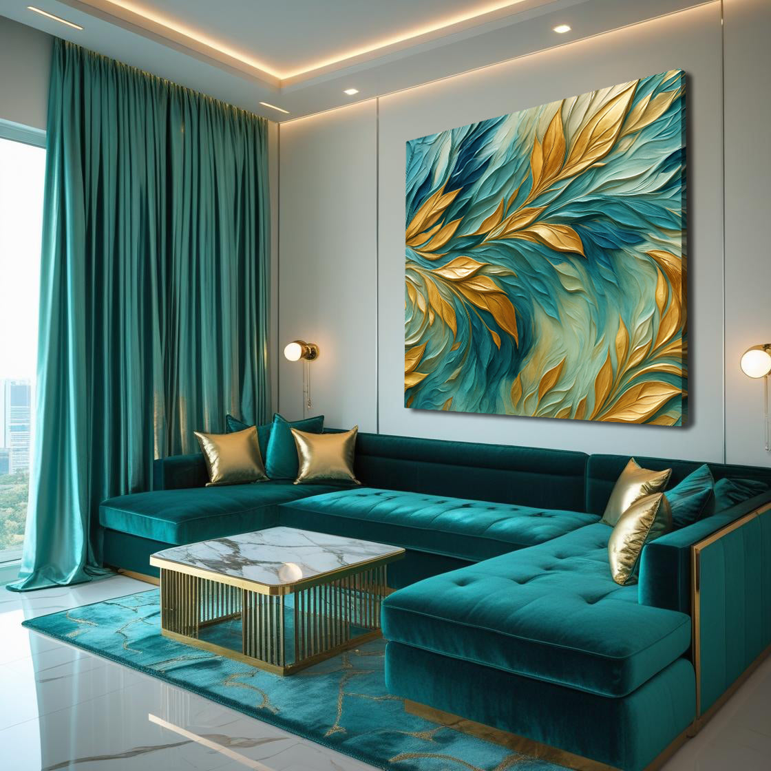 Abstract Gold And Blue Frosty Wall Art on sale at MyriadMart