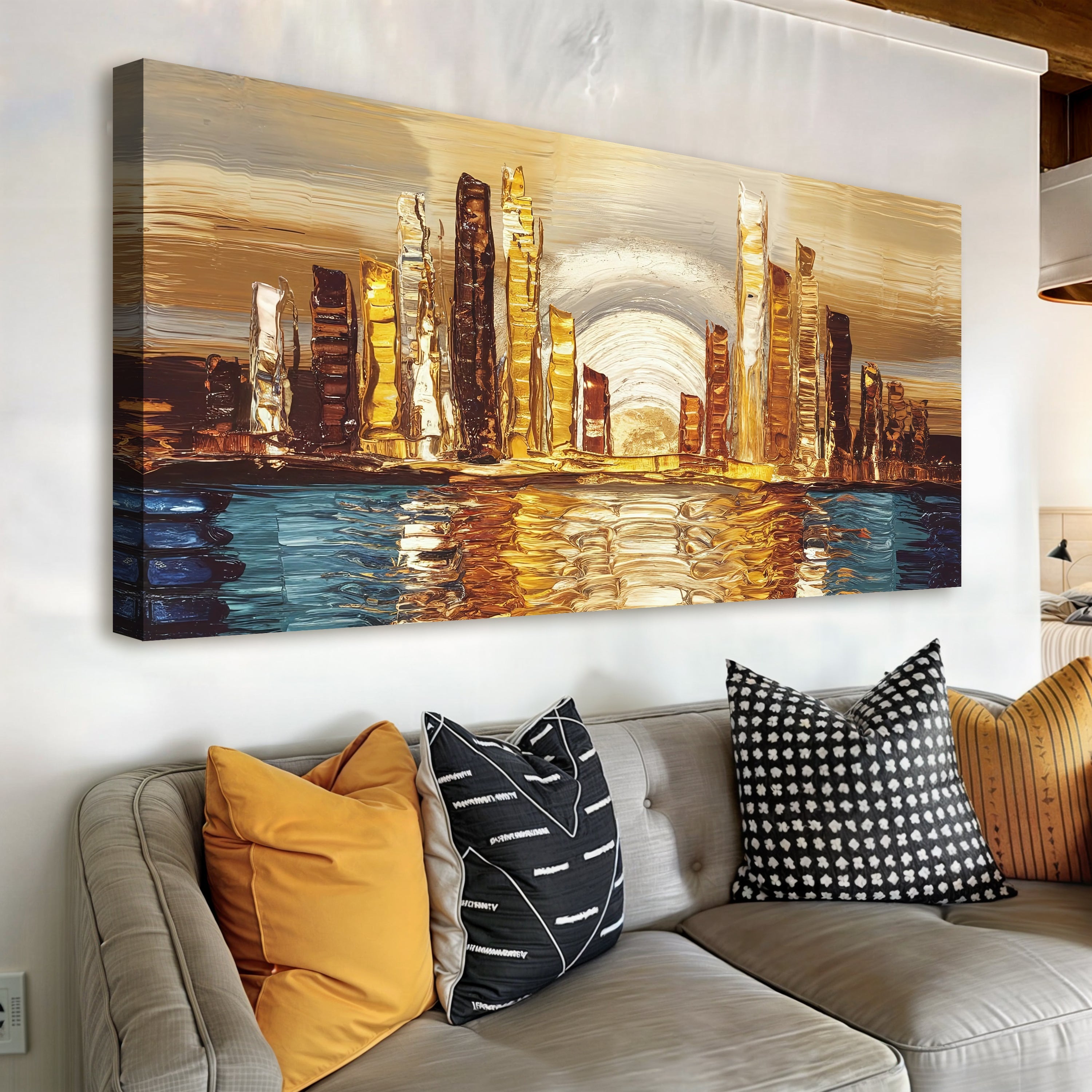 Golden Metropolis Abstract Impasto Wall Art on sale at MyriadMart