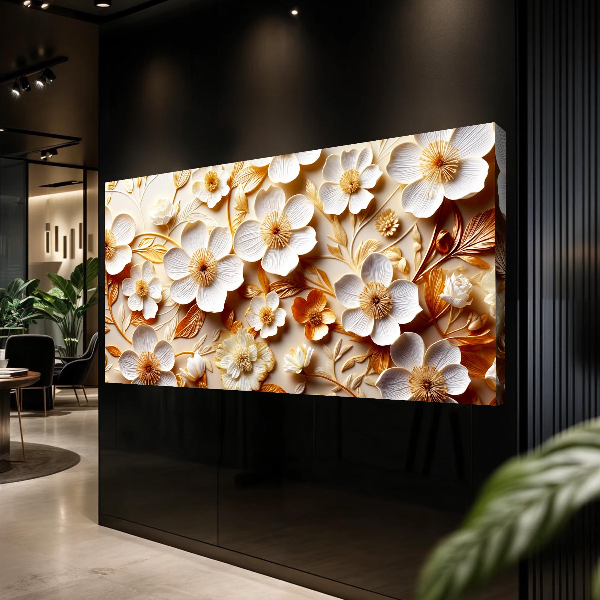 White And Golden Blooms Impasto Wall Art on sale at MyriadMart