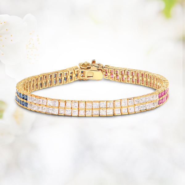 14K Yellow Gold Plated 9.52 Carat Genuine Blue Sapphire and White Sapphire .925 Sterling Silver Bracelet on sale at MyriadMart