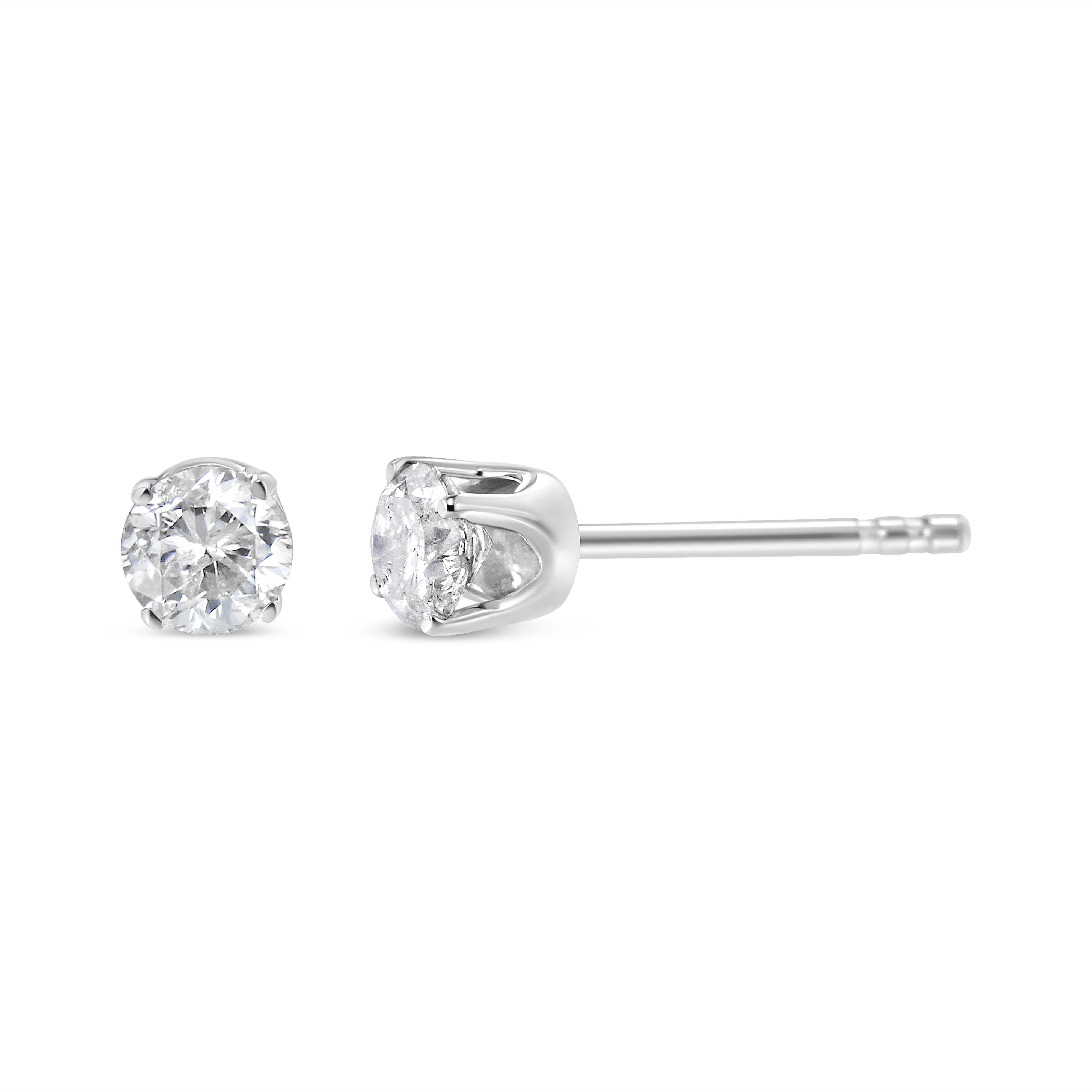 14K White Gold 1.00 Cttw Round Brilliant-Cut Near Colorless Diamond Classic 4-Prong Stud Earrings H-I Color, I1-I2 Clarity on sale at MyriadMart