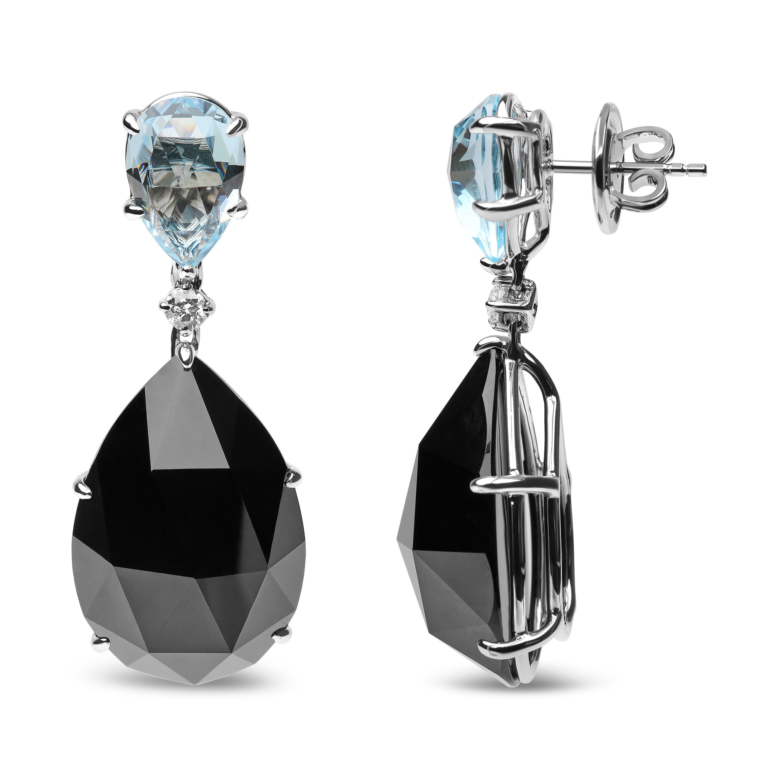 18K White Gold 1/5 Cttw Diamond with Pear Cut Sky Blue Topaz and Pear-Cut Black Onyx Gemstone Dangle Earring G-H Color, SI1-SI2 Clarity on sale at MyriadMart